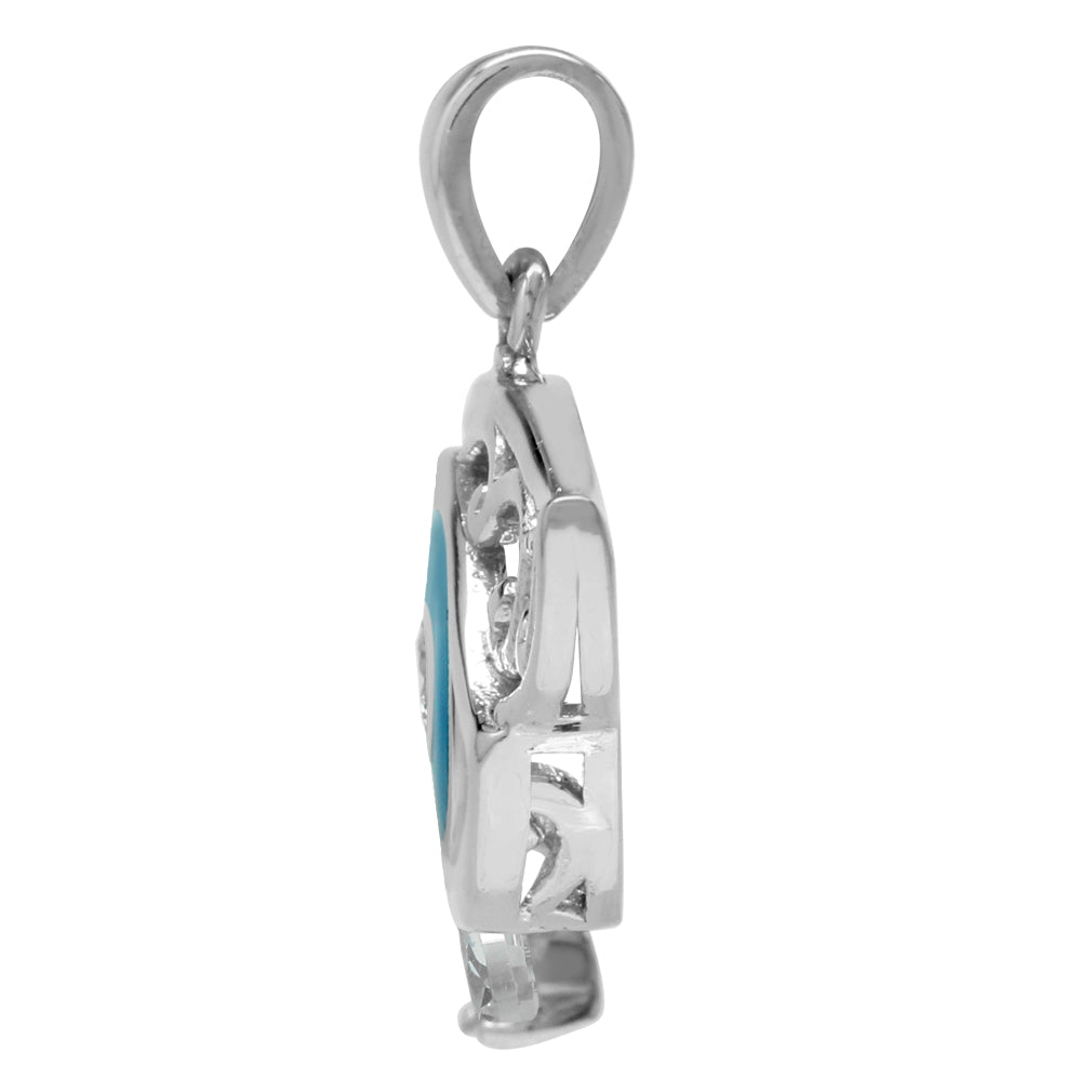 White Cubic Zirconia and Blue Enamel 925 Sterling Silver Eye of Horus Inspired Pendant - Silvershake-store