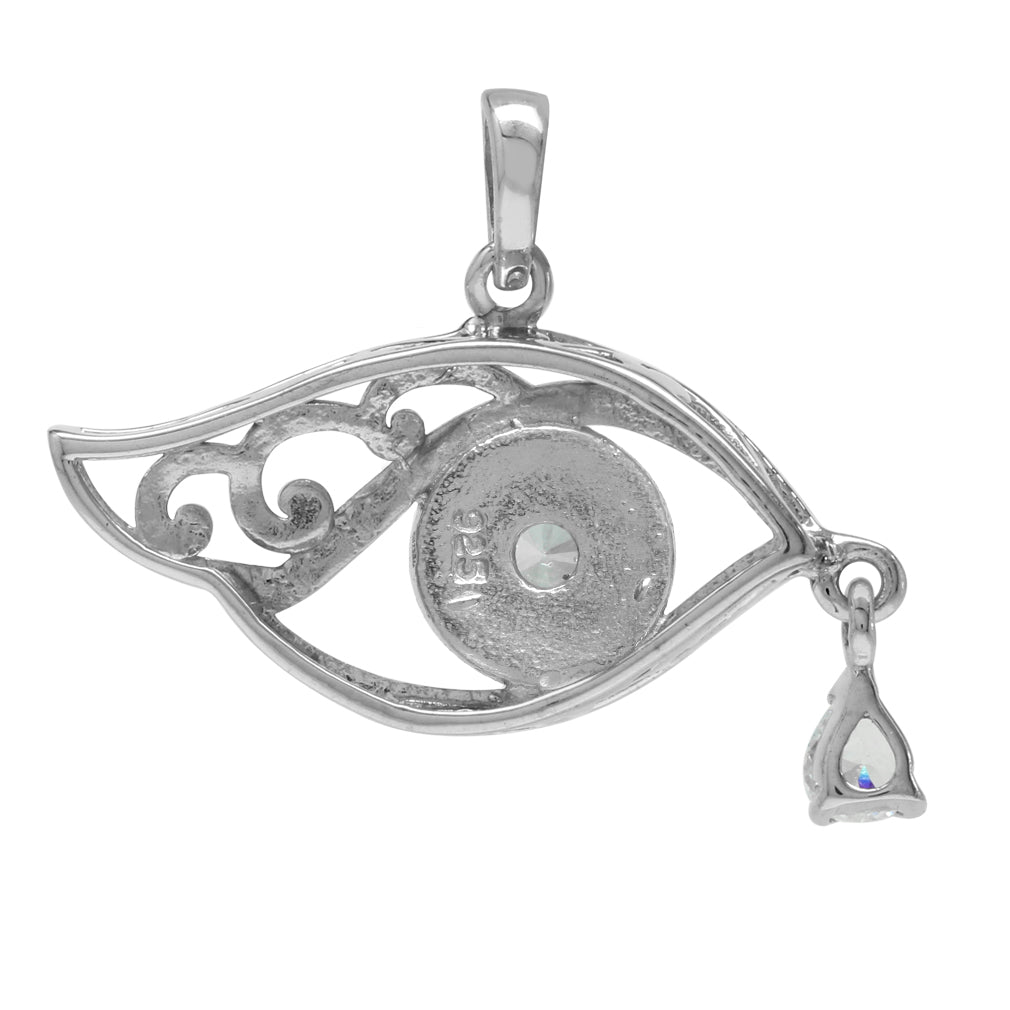 White Cubic Zirconia and Blue Enamel 925 Sterling Silver Eye of Horus Inspired Pendant - Silvershake-store