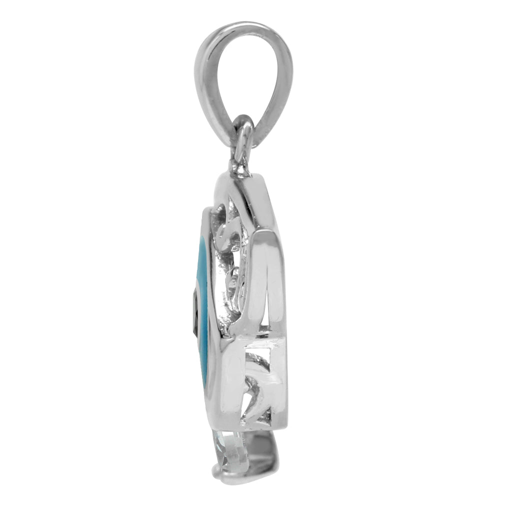 Silvershake Black White Cubic Zirconia and Blue Enamel 925 Sterling Silver Eye of Horus Inspired Pendant - Silvershake-store