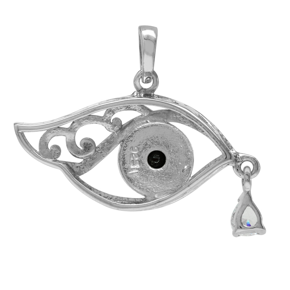 Silvershake Black White Cubic Zirconia and Blue Enamel 925 Sterling Silver Eye of Horus Inspired Pendant - Silvershake-store
