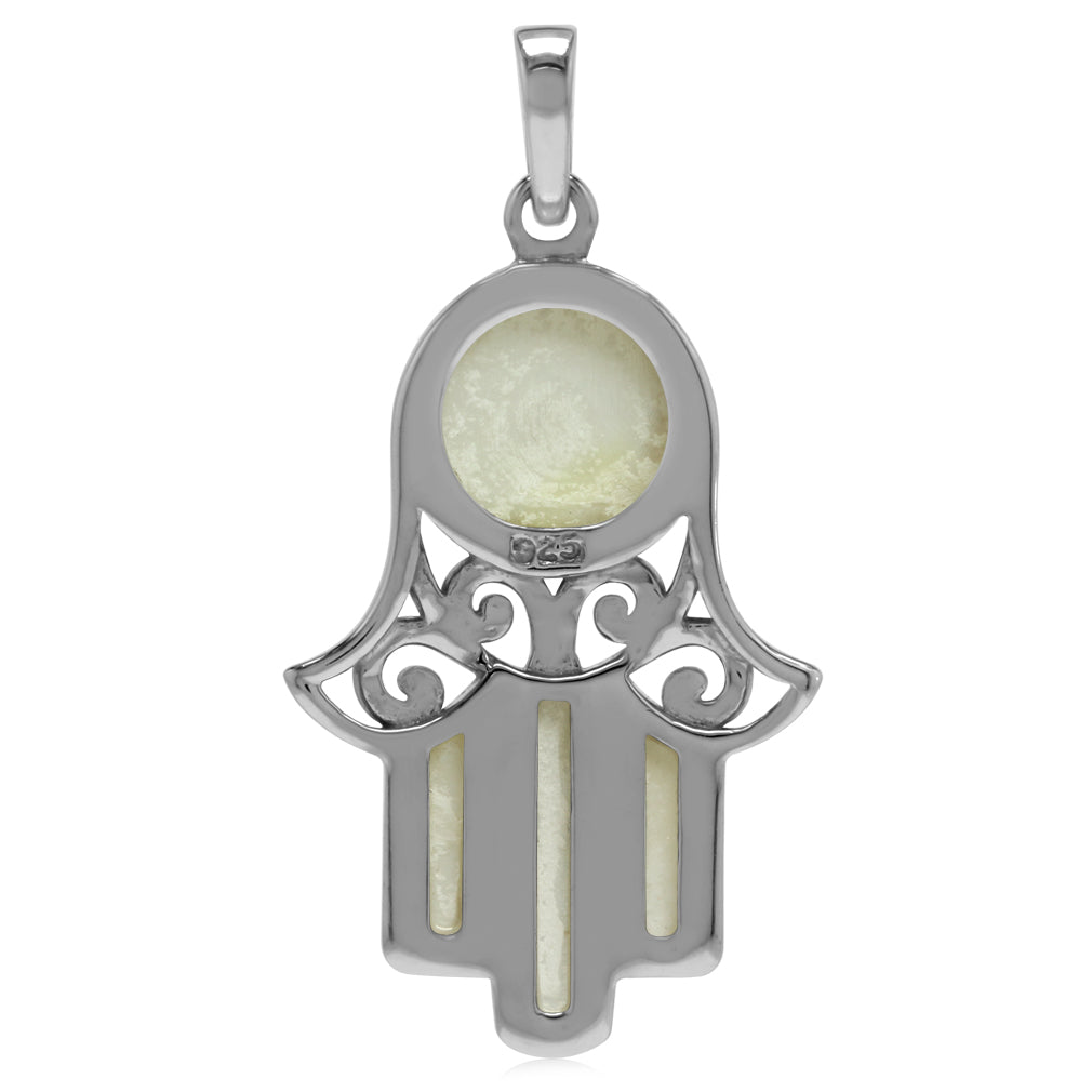 Silvershake White Mother of Pearl 925 Sterling Silver Filigree Hamsa Hand Pendant - Silvershake-store
