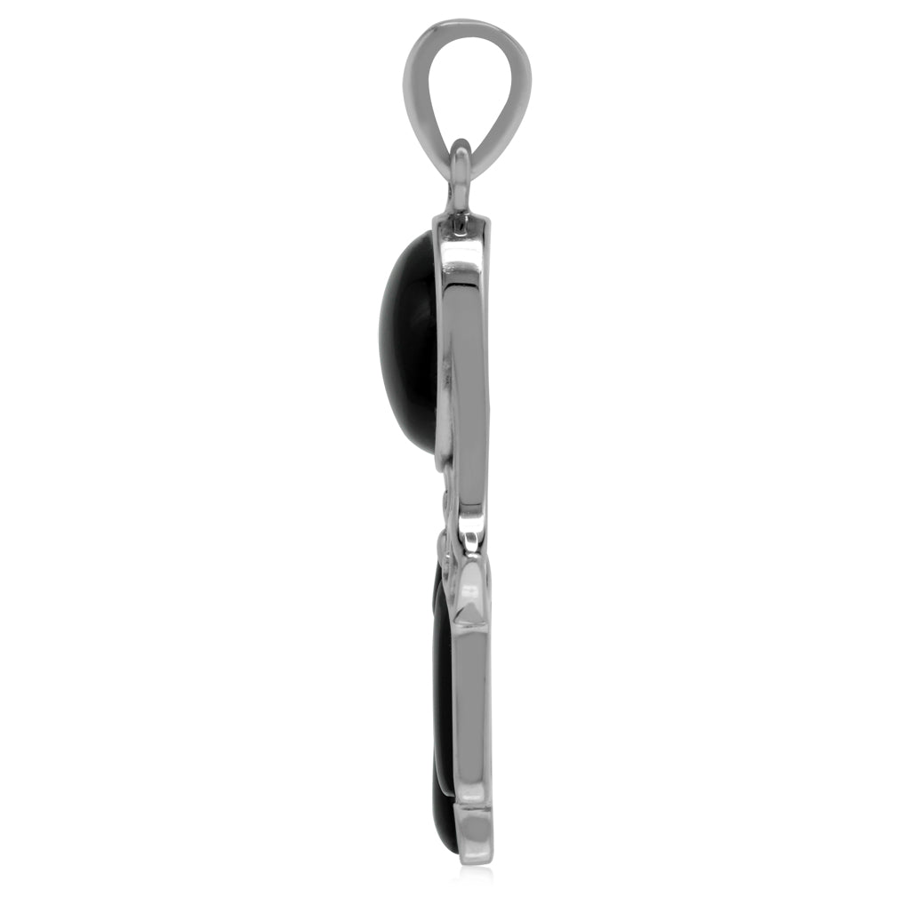 Silvershake Genuine Black Onyx White Gold Plated 925 Sterling Silver Filigree Hamsa Hand Pendant - Silvershake-store