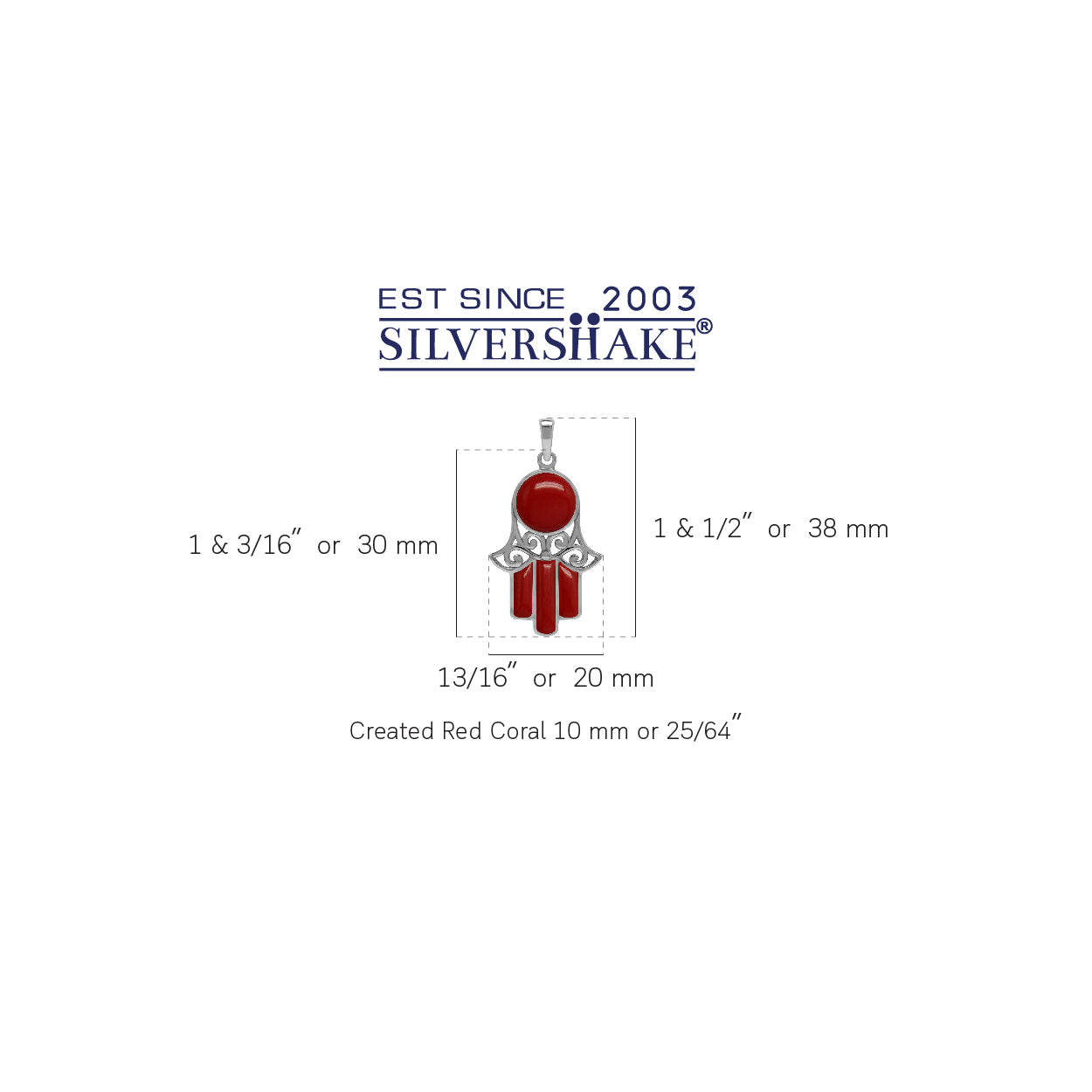 Silvershake Created Red Coral White Gold Plated 925 Sterling Silver Filigree Hamsa Hand Pendant - Silvershake-store