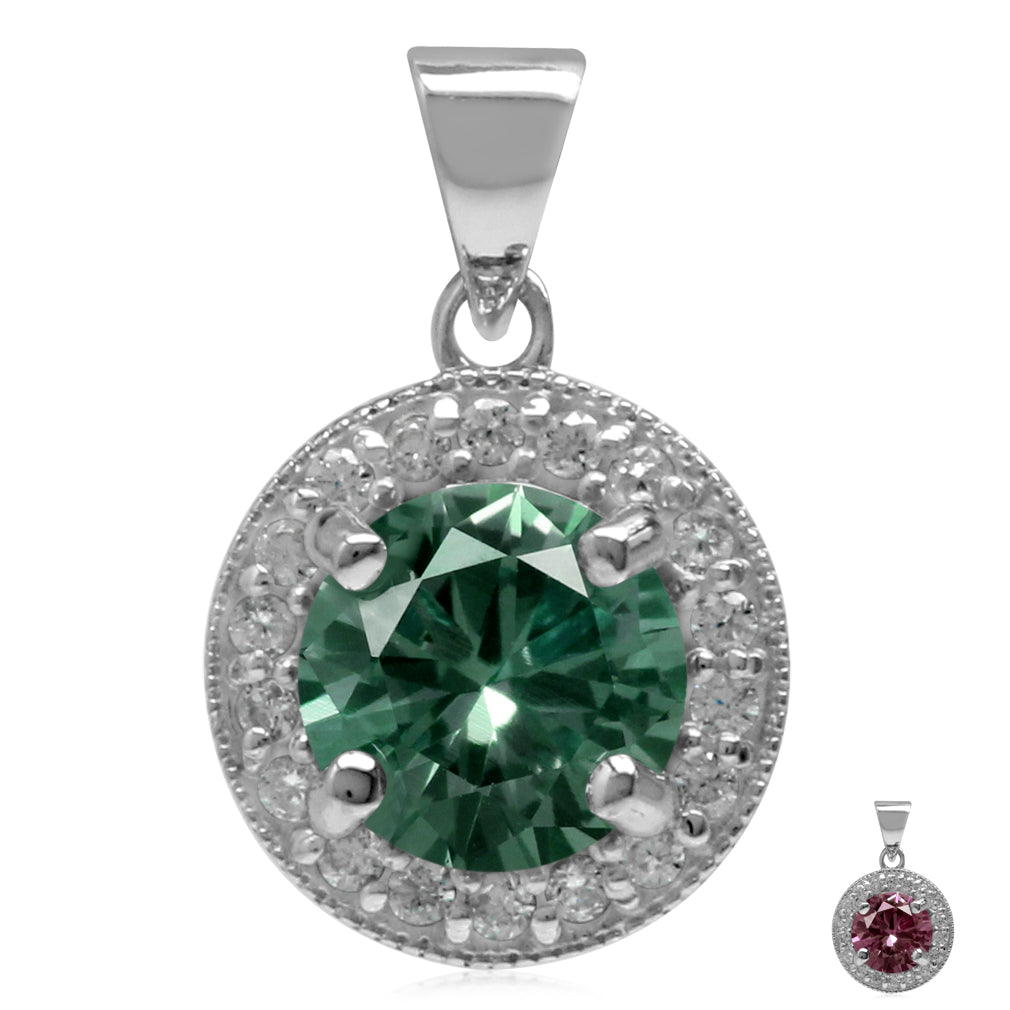 Silvershake 7mm Round Shape Simulated Color Change Alexandrite 925 Sterling Silver Halo Pendant - Silvershake-store