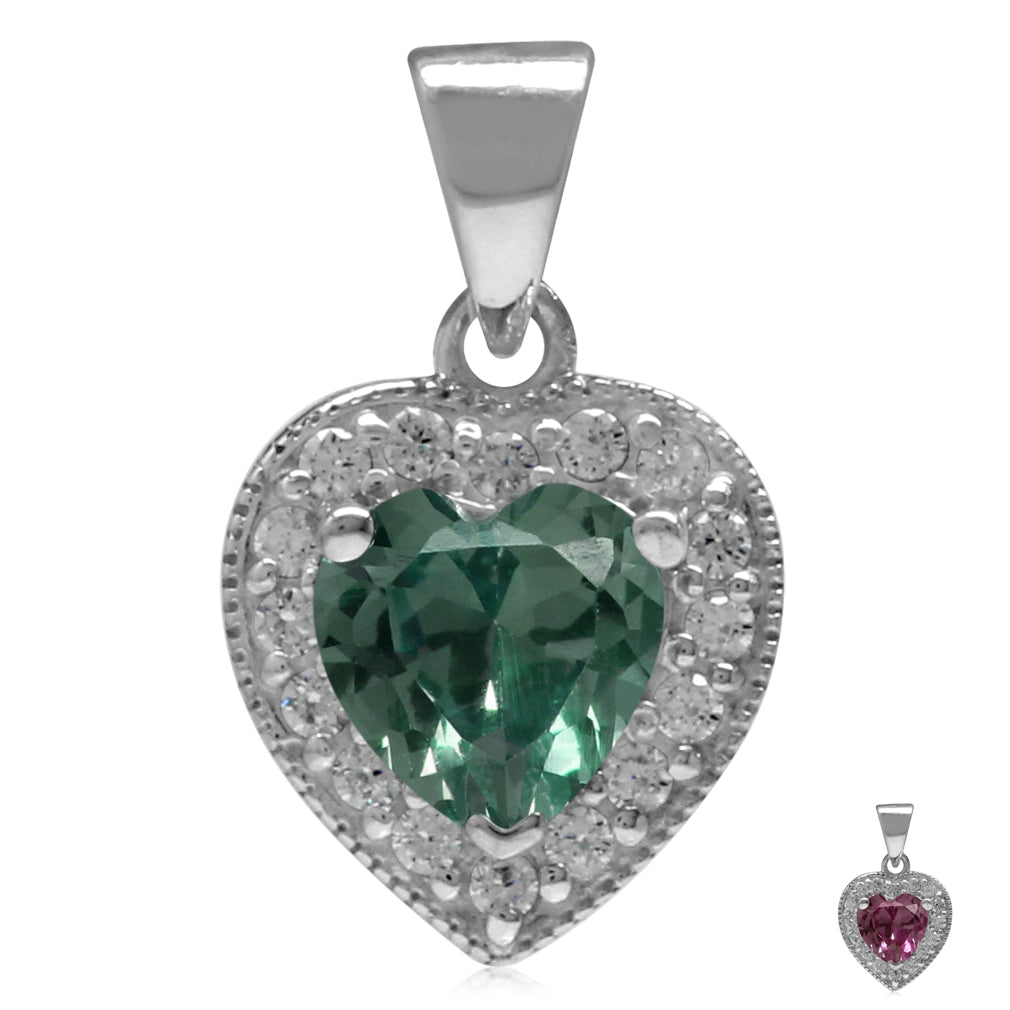 Silvershake 6mm Heart Shape Simulated Color Change Alexandrite 925 Sterling Silver Halo Pendant - Silvershake-store
