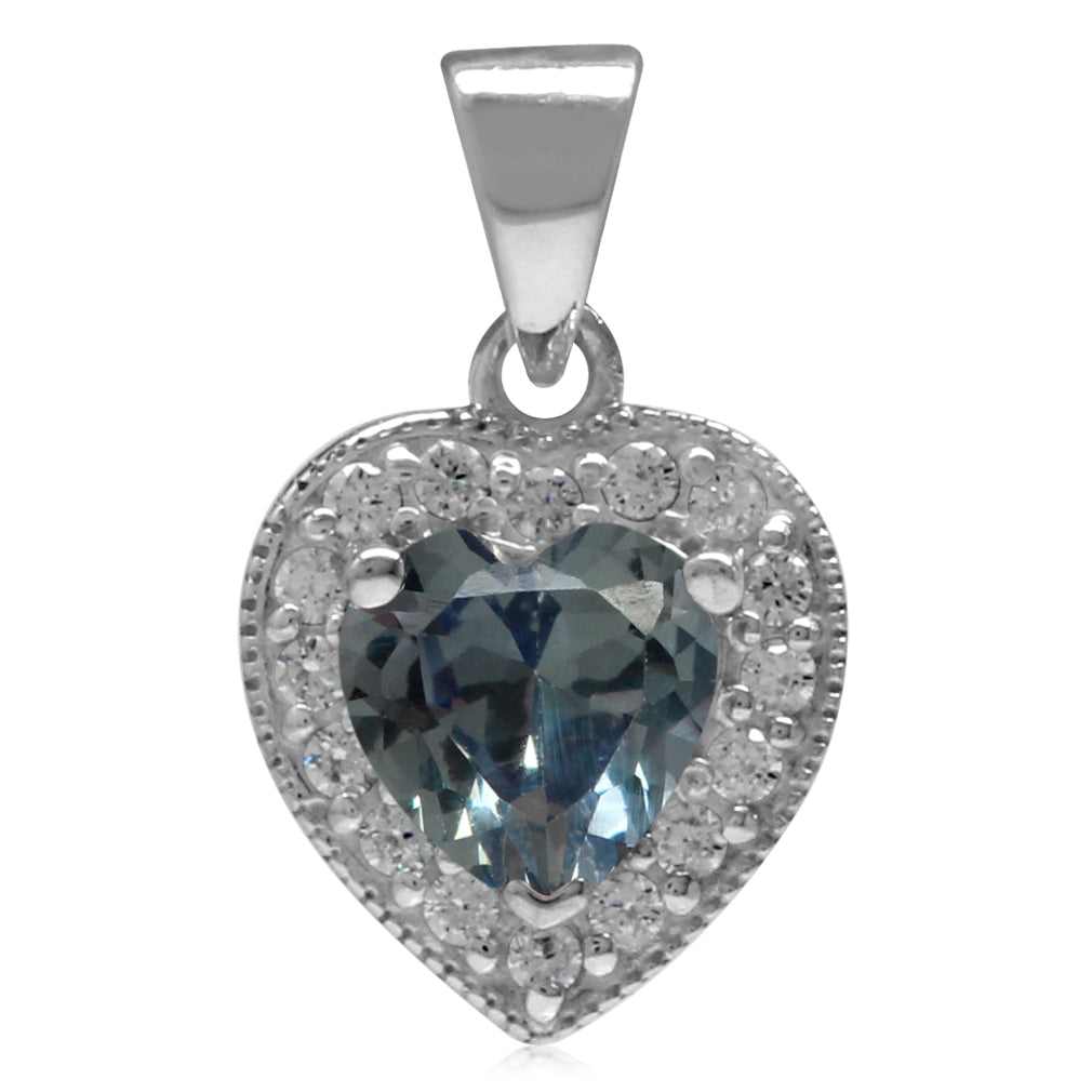 Silvershake 6mm Heart Shape Simulated Color Change Alexandrite 925 Sterling Silver Halo Pendant - Silvershake-store