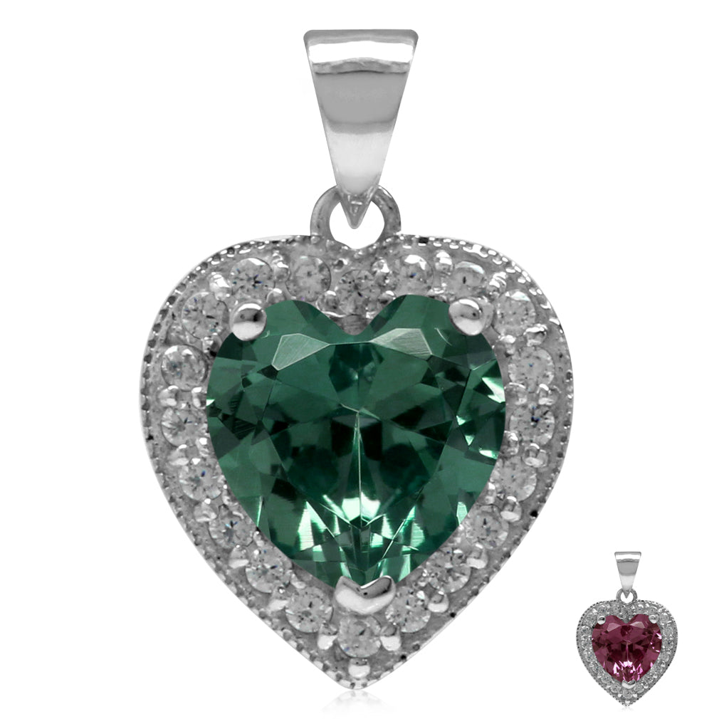 Silvershake 8mm Heart Shape Simulated Color Change Alexandrite 925 Sterling Silver Halo Pendant - Silvershake-store