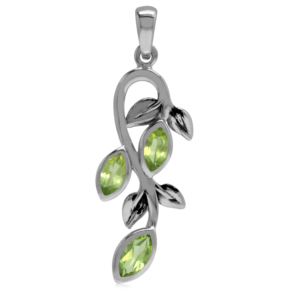 Natural Marquise Shape Peridot 925 Sterling Silver Leaf Vintage Inspired Pendant - Silvershake-store