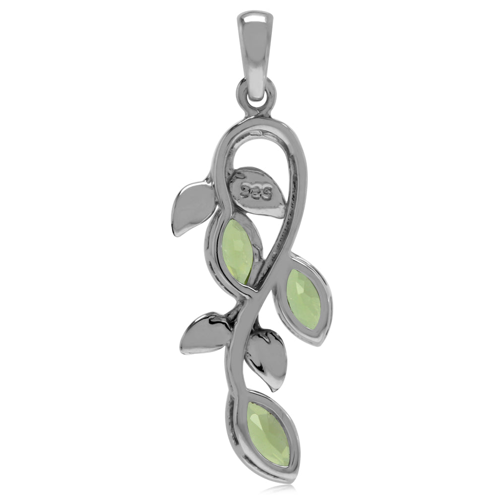 Natural Marquise Shape Peridot 925 Sterling Silver Leaf Vintage Inspired Pendant - Silvershake-store