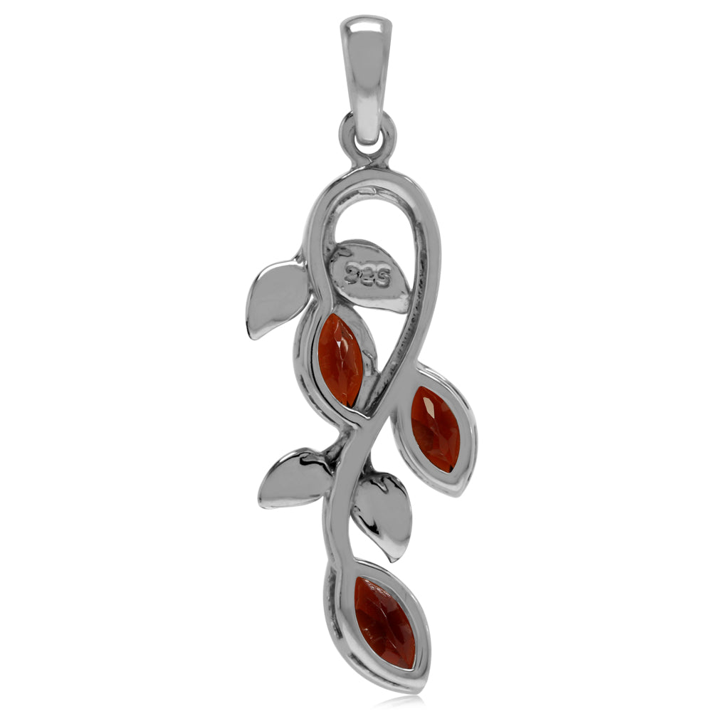 1.14ct. Natural Marquise Shape Garnet 925 Sterling Silver Leaf Vintage Inspired Pendant - Silvershake-store