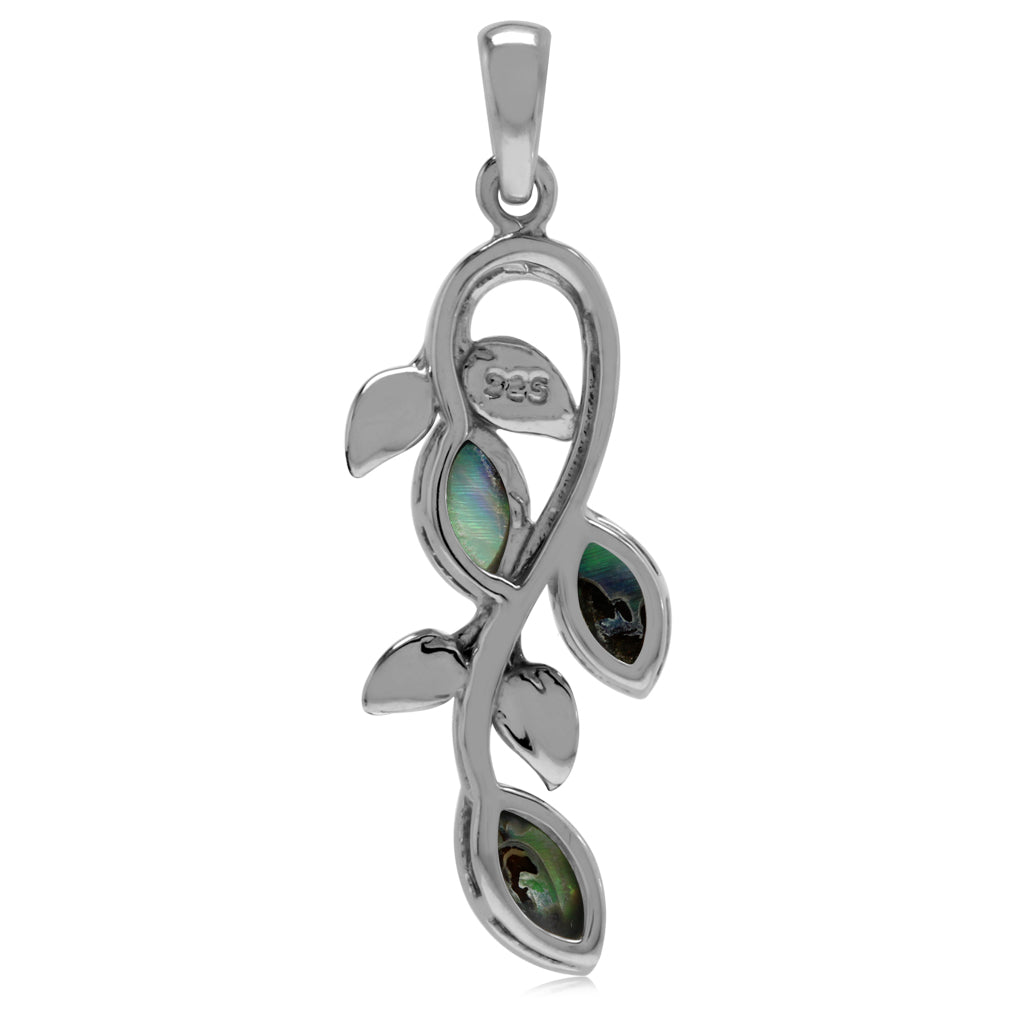 Marquise Shape Abalone Paua Shell Inlay 925 Sterling Silver Leaf Vintage Inspired Pendant - Silvershake-store