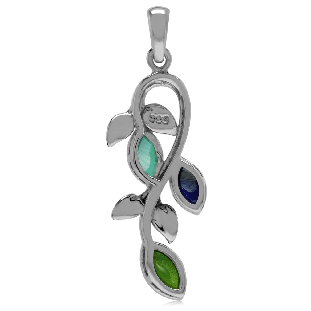 Silvershake Created Green Gaspeite Lapis and Turquoise 925 Sterling Silver Leaf Vintage Inspired Pendant - Silvershake-store