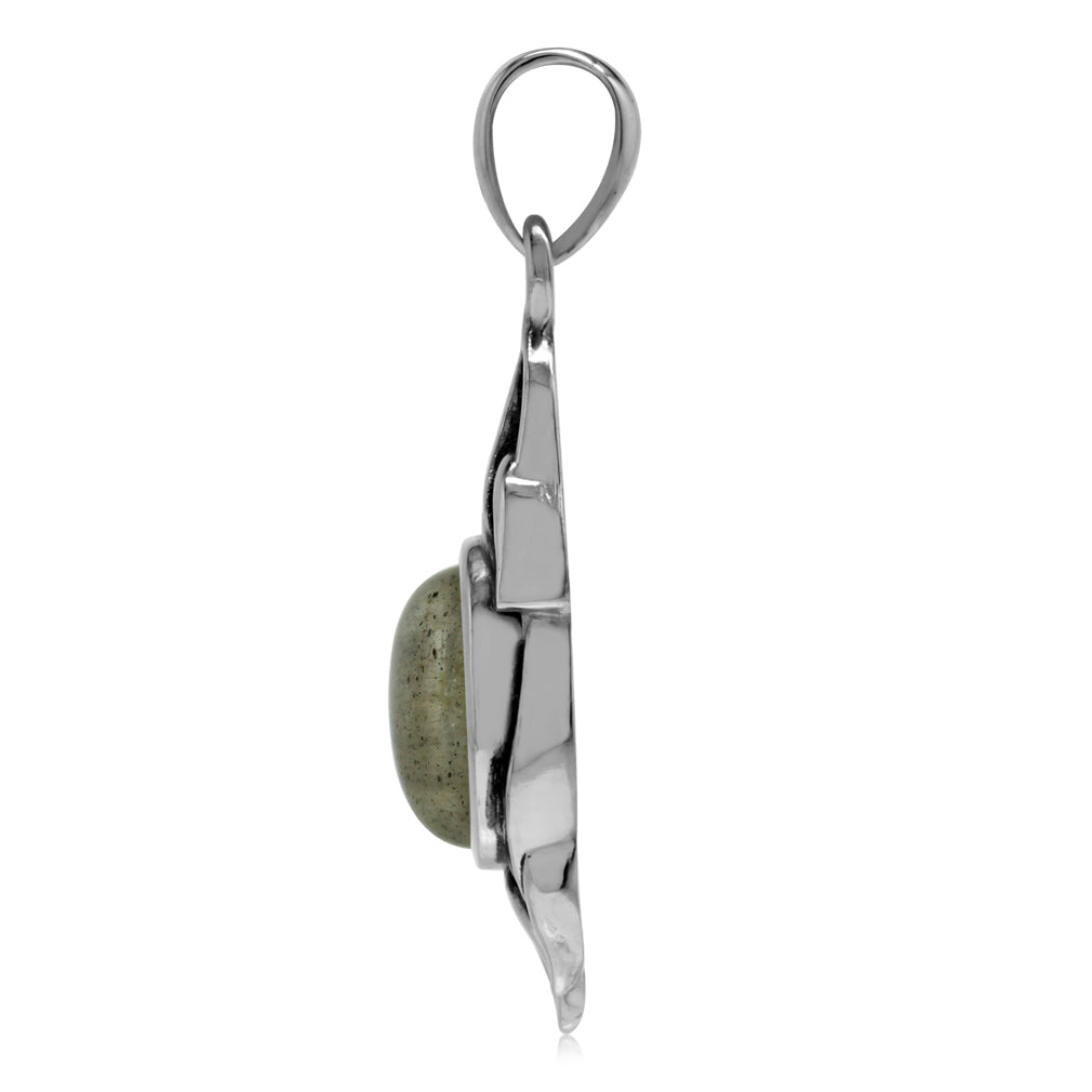 Genuine Labradorite 925 Sterling Silver Vintage Inspired Leaf Pendant - Silvershake-store
