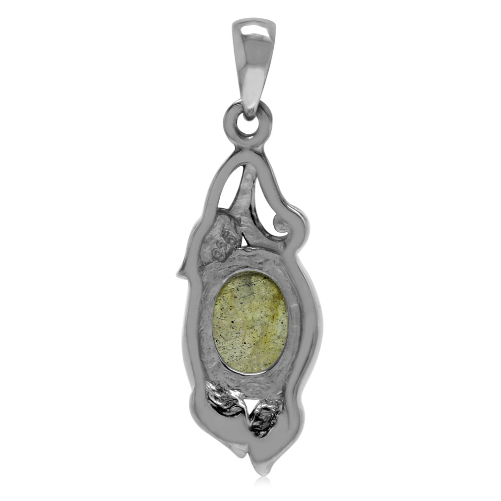 Genuine Labradorite 925 Sterling Silver Vintage Inspired Leaf Pendant - Silvershake-store