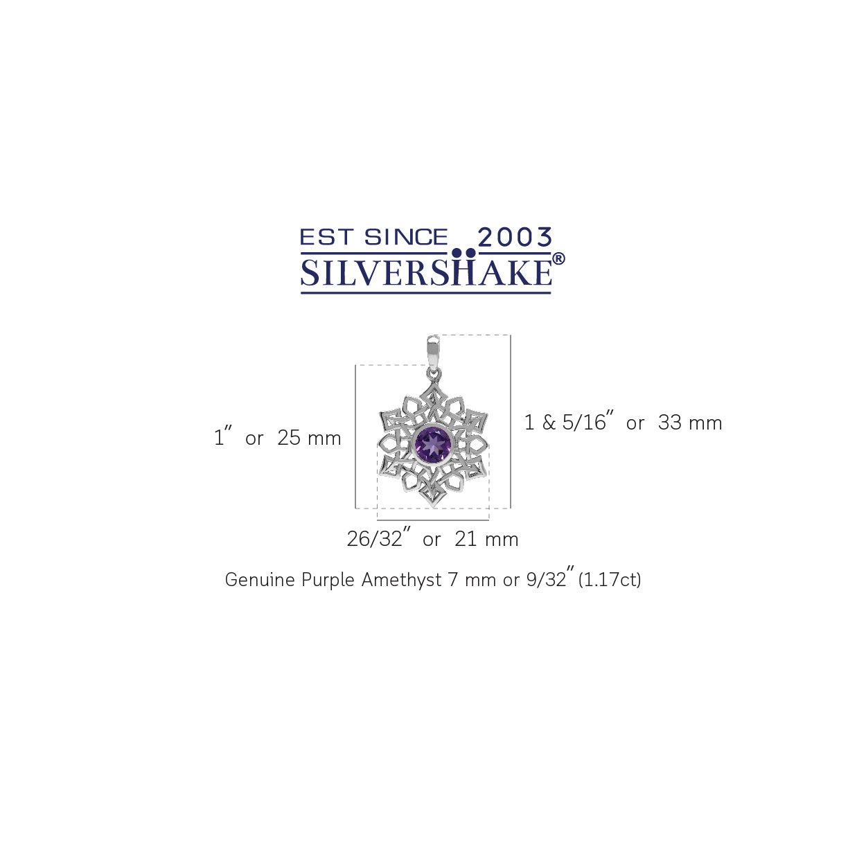 1.1 CT Genuine African Amethyst 925 Sterling Silver Celtic Knot Weave Snowflake Pendant February Gemstone Birthstone - Silvershake-store
