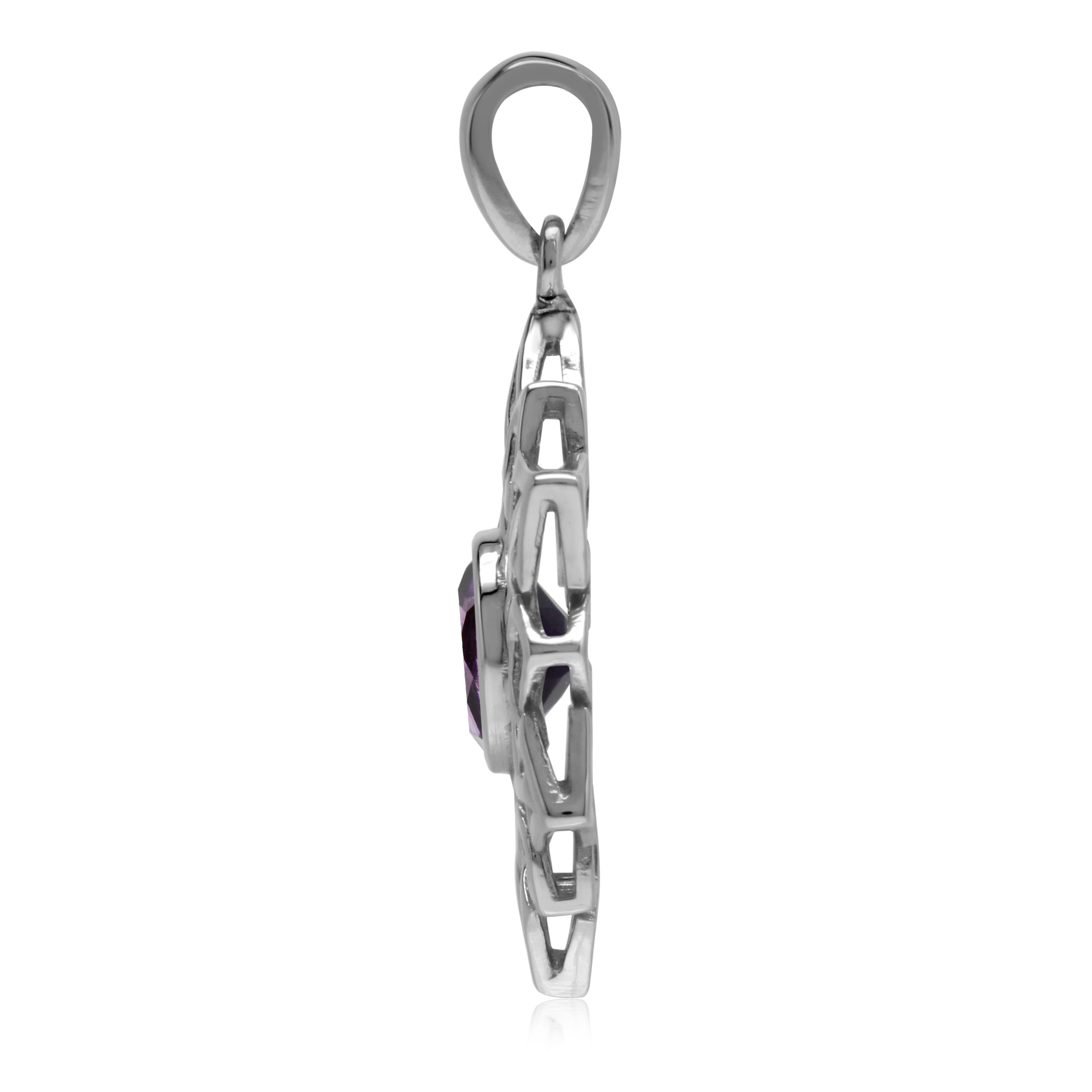 1.1 CT Genuine African Amethyst 925 Sterling Silver Celtic Knot Weave Snowflake Pendant February Gemstone Birthstone - Silvershake-store