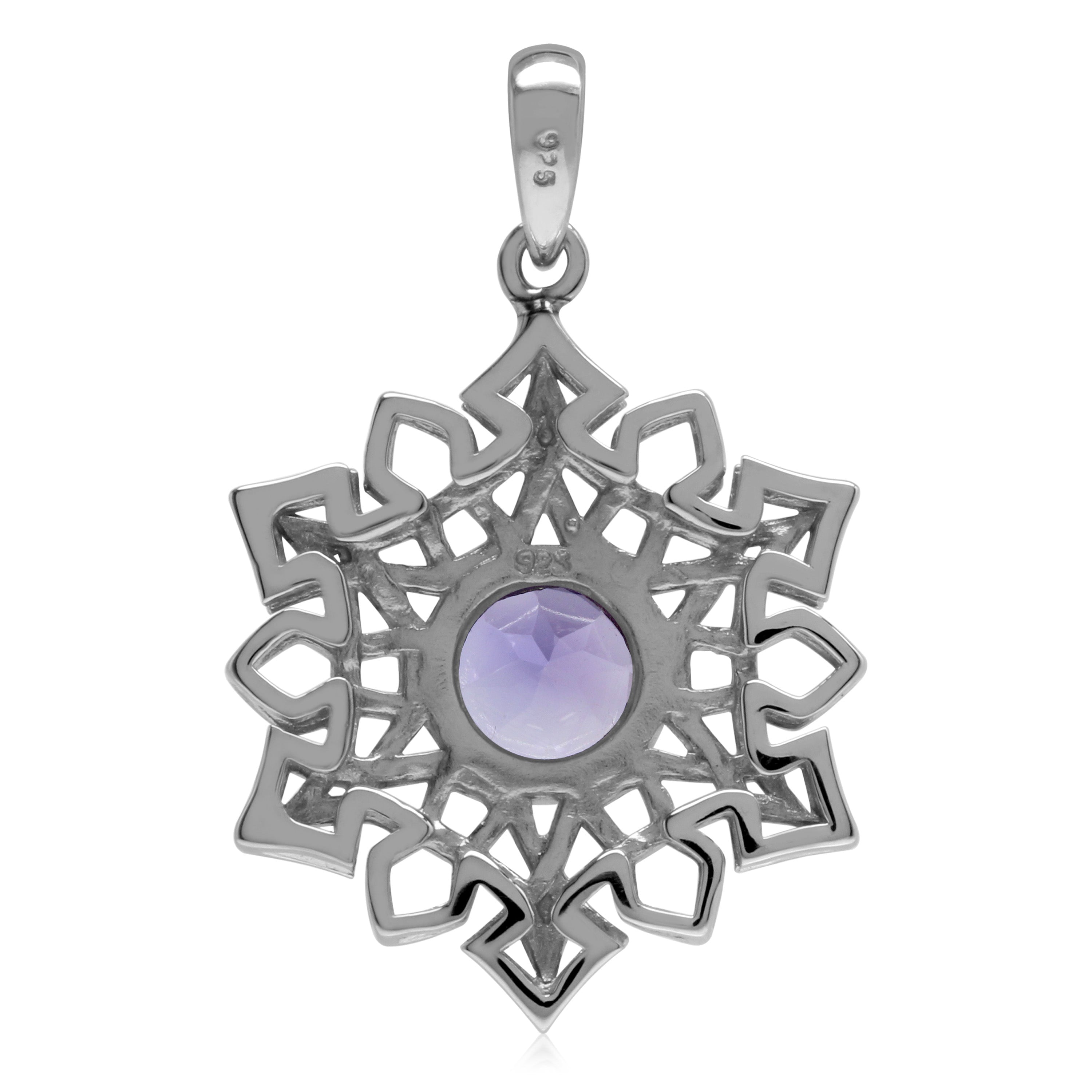 1.1 CT Genuine African Amethyst 925 Sterling Silver Celtic Knot Weave Snowflake Pendant February Gemstone Birthstone - Silvershake-store