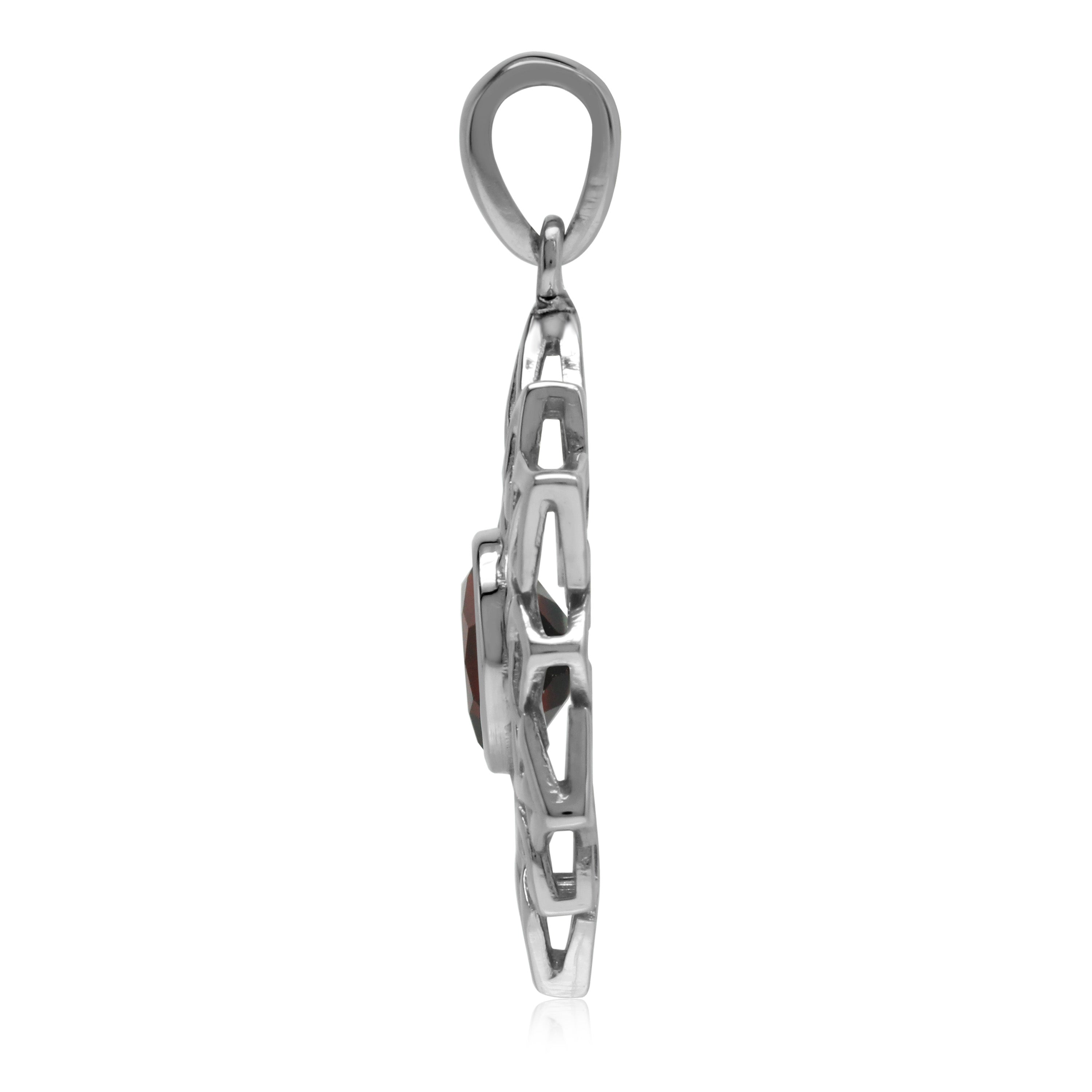 1.5 CT Natural Garnet 925 Sterling Silver Celtic Knot Weave Snowflake Pendant - Silvershake-store