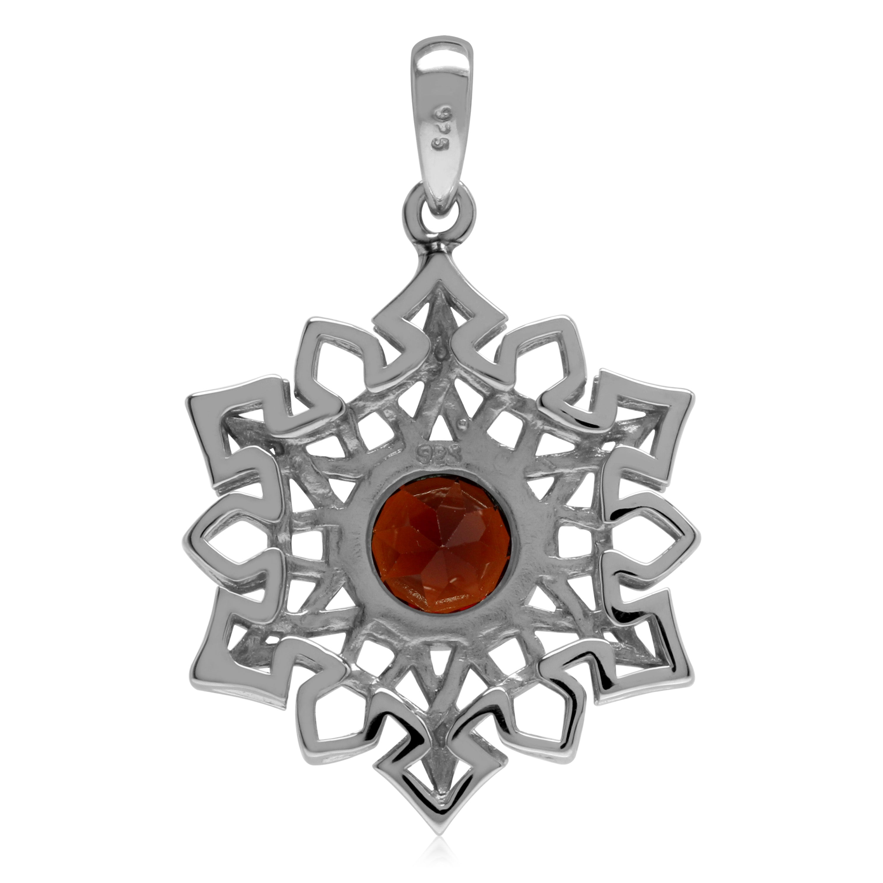 1.5 CT Natural Garnet 925 Sterling Silver Celtic Knot Weave Snowflake Pendant - Silvershake-store