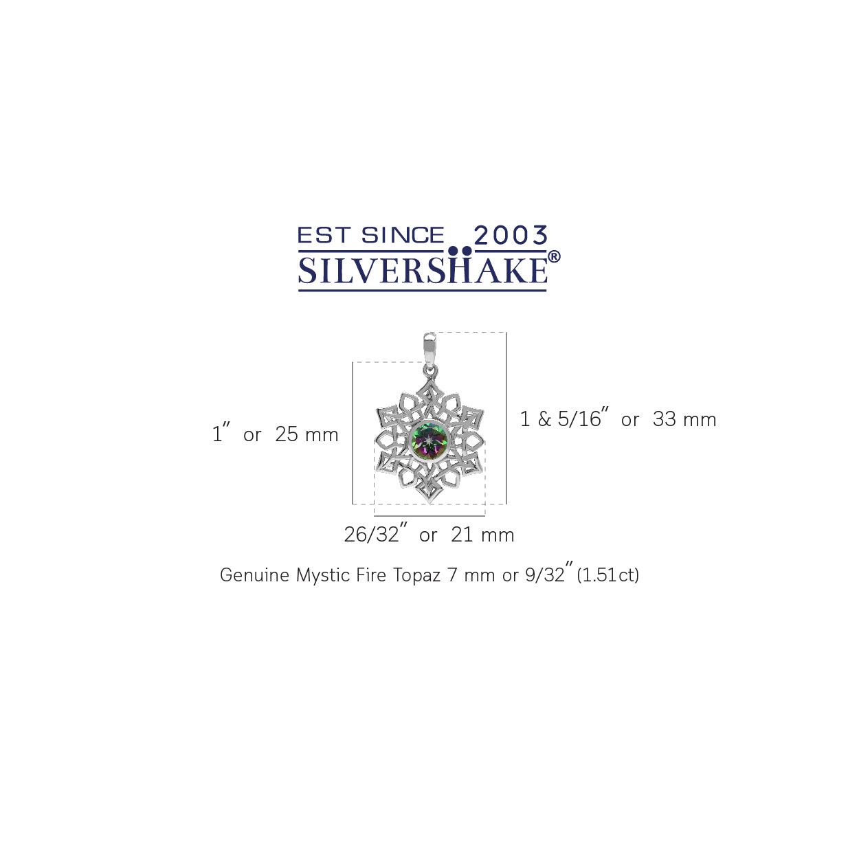 1.5 CT Genuine Mystic Fire Topaz 925 Sterling Silver Celtic Knot Weave Snowflake Pendant Jewelry for Women - Silvershake-store