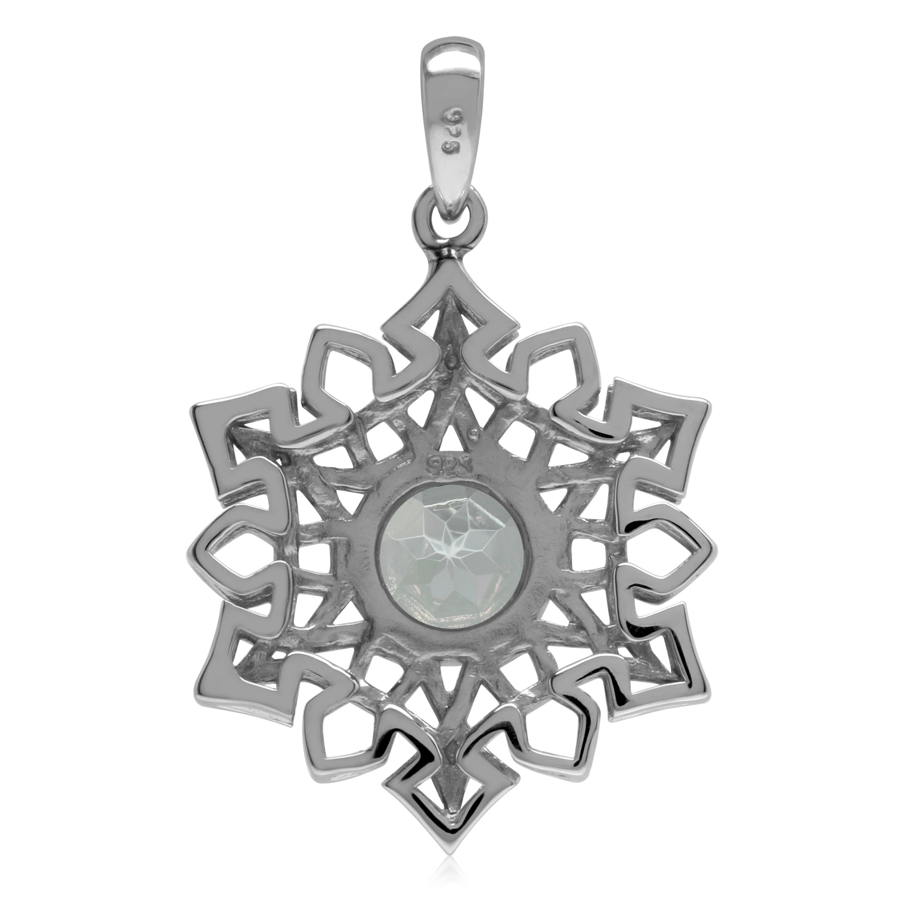 1.5 CT Genuine Mystic Fire Topaz 925 Sterling Silver Celtic Knot Weave Snowflake Pendant Jewelry for Women - Silvershake-store