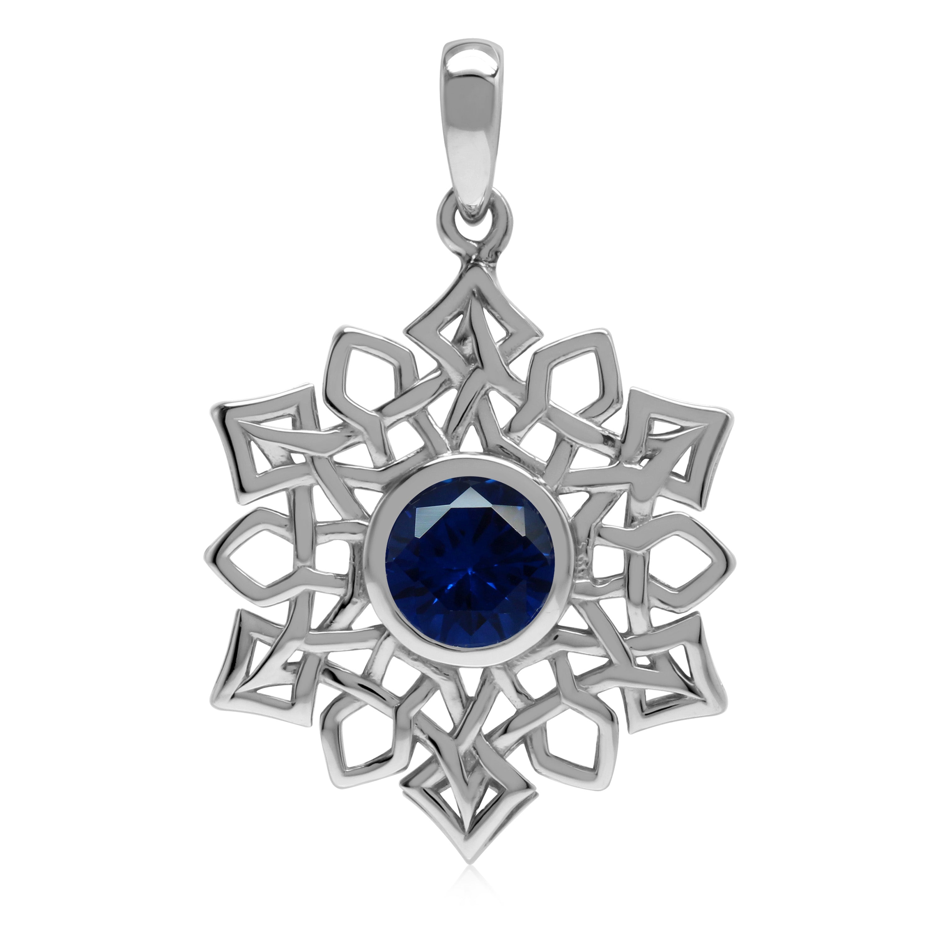 1.3 CT Created Blue Sapphire 925 Sterling Silver Celtic Knot Weave Snowflake Pendant September Gemstone Birthstone Jewelry for Women - Silvershake-store