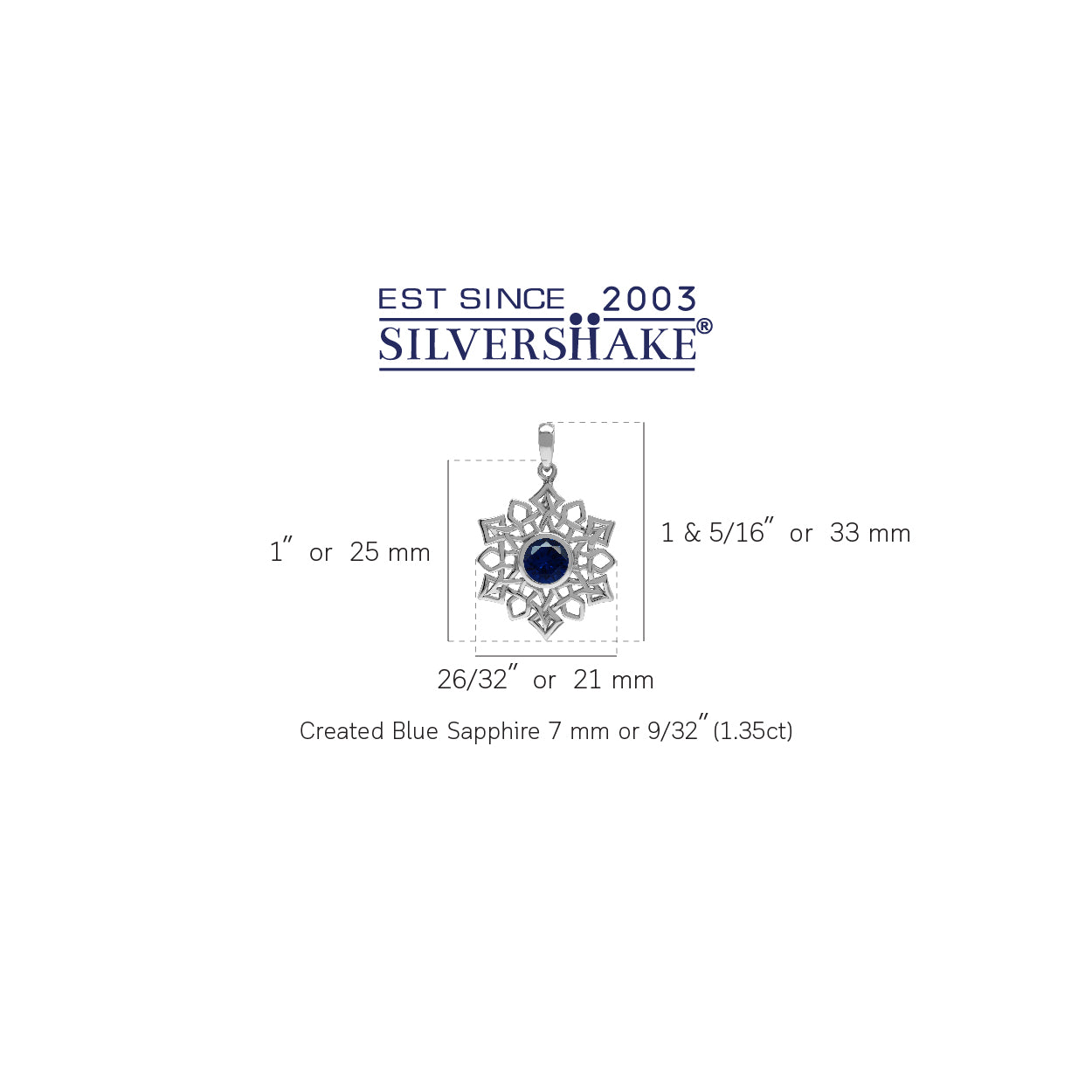 1.3 CT Created Blue Sapphire 925 Sterling Silver Celtic Knot Weave Snowflake Pendant September Gemstone Birthstone Jewelry for Women - Silvershake-store