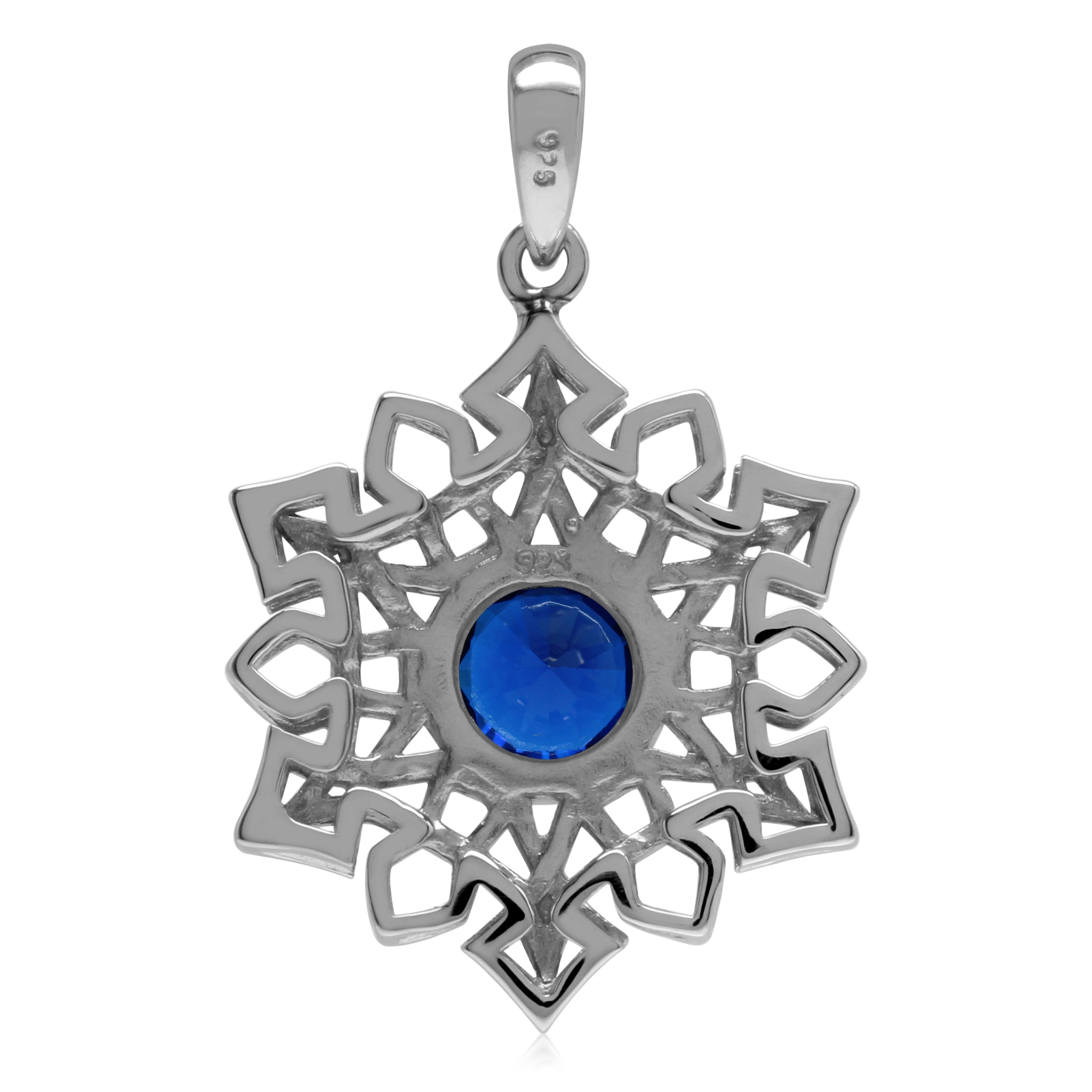 1.3 CT Created Blue Sapphire 925 Sterling Silver Celtic Knot Weave Snowflake Pendant September Gemstone Birthstone Jewelry for Women - Silvershake-store