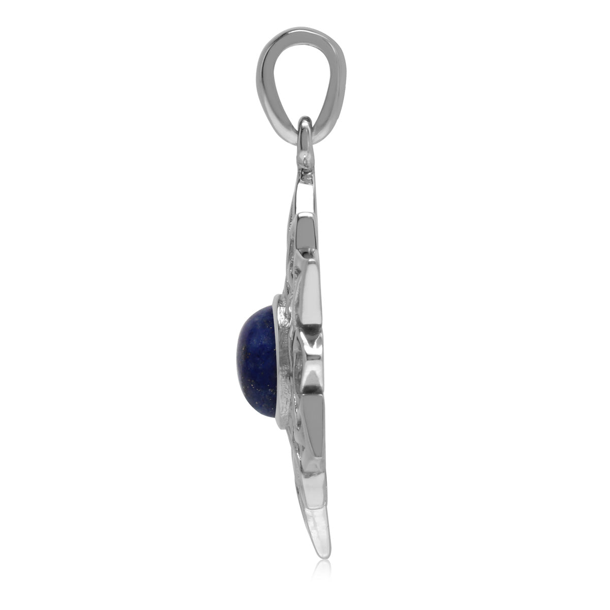 7MM Natural Round Shape Blue Lapis Lazuli White Gold Plated 925 Sterling Silver Scroll / Filigree Celtic Knot Weave Snowflake Gemstone Pendant - Silvershake-store