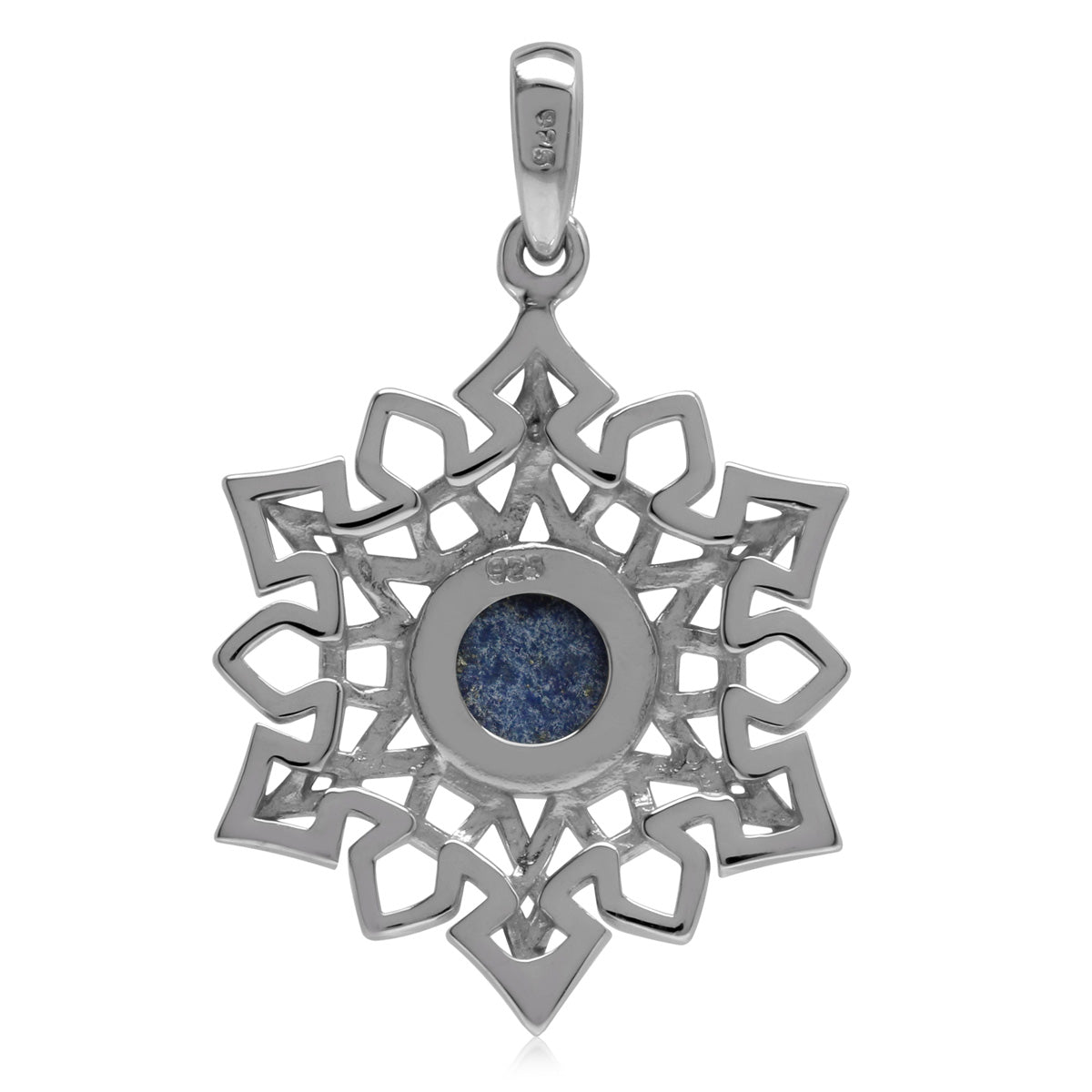 7MM Natural Round Shape Blue Lapis Lazuli White Gold Plated 925 Sterling Silver Scroll / Filigree Celtic Knot Weave Snowflake Gemstone Pendant - Silvershake-store