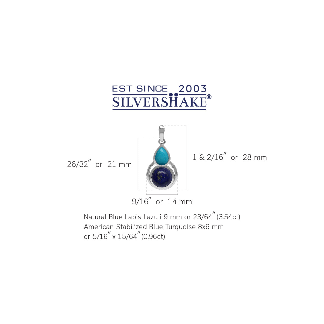 Genuine Lapis Lazuli and Arizona American Turquoise 925 Sterling Silver Contemporary Geometric Pendant Jewelry for Women - Silvershake-store