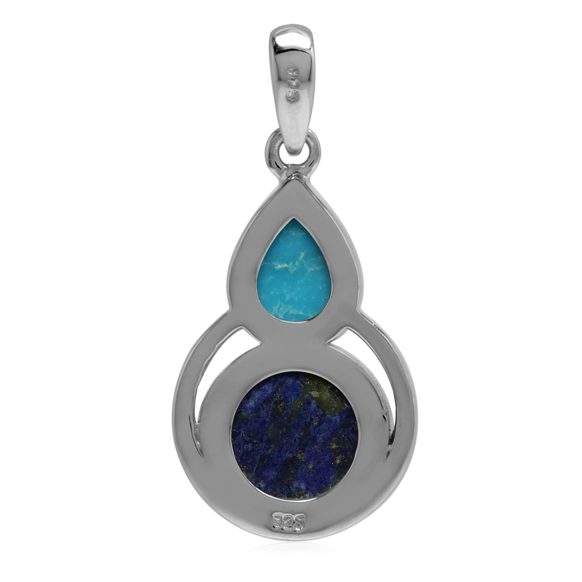 Genuine Lapis Lazuli and Arizona American Turquoise 925 Sterling Silver Contemporary Geometric Pendant Jewelry for Women - Silvershake-store