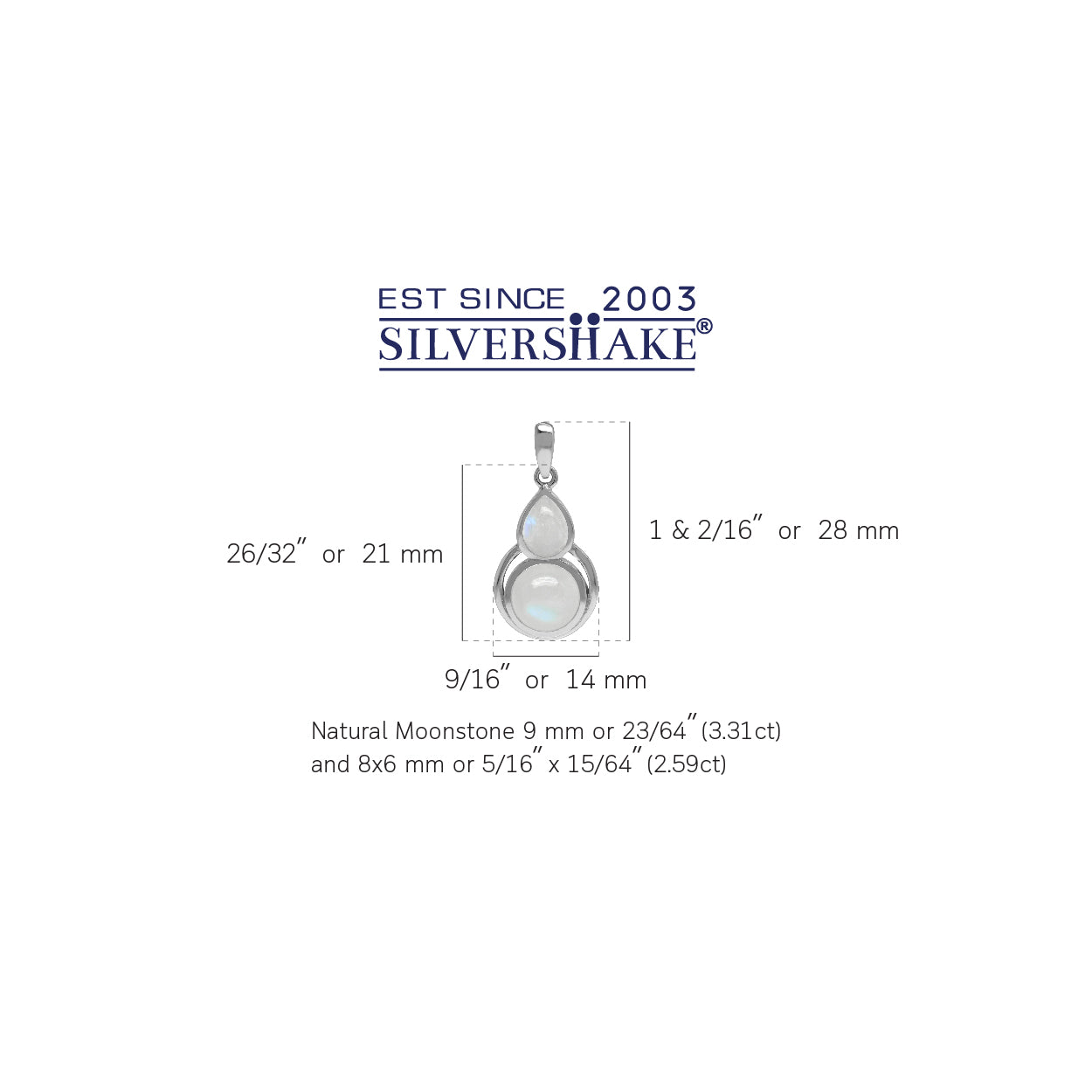 Natural Rainbow Moonstone 925 Sterling Silver Contemporary Geometric Pendant - Silvershake-store