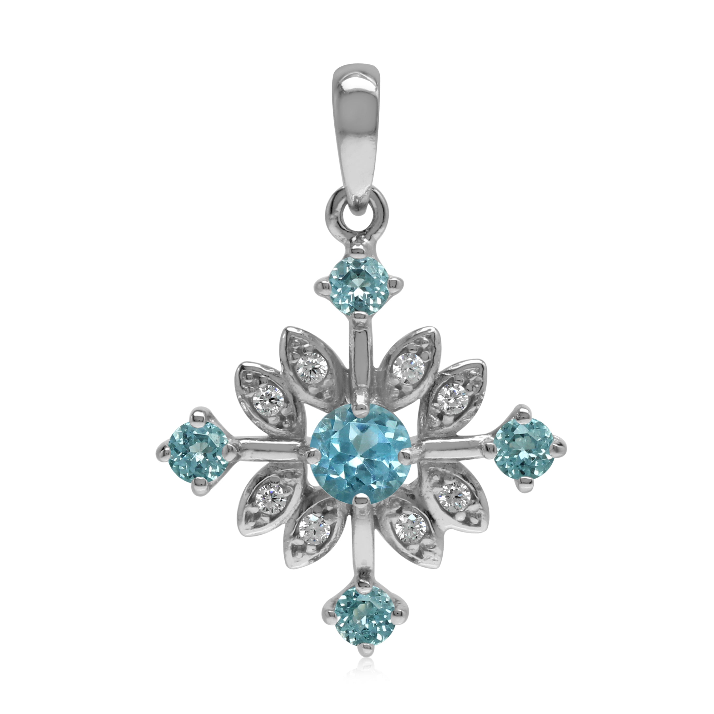 Genuine Swiss Blue Topaz 925 Sterling Silver Snowflake Pendant - Silvershake-store