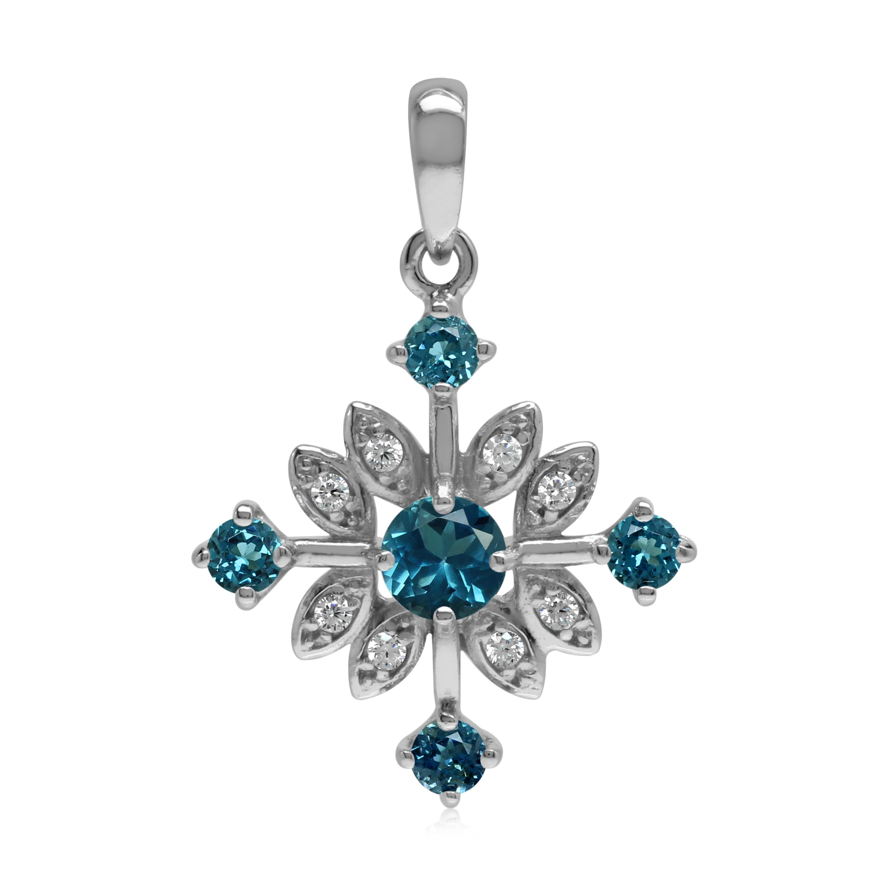 Genuine London Blue Topaz 925 Sterling Silver Snowflake Pendant - Silvershake-store