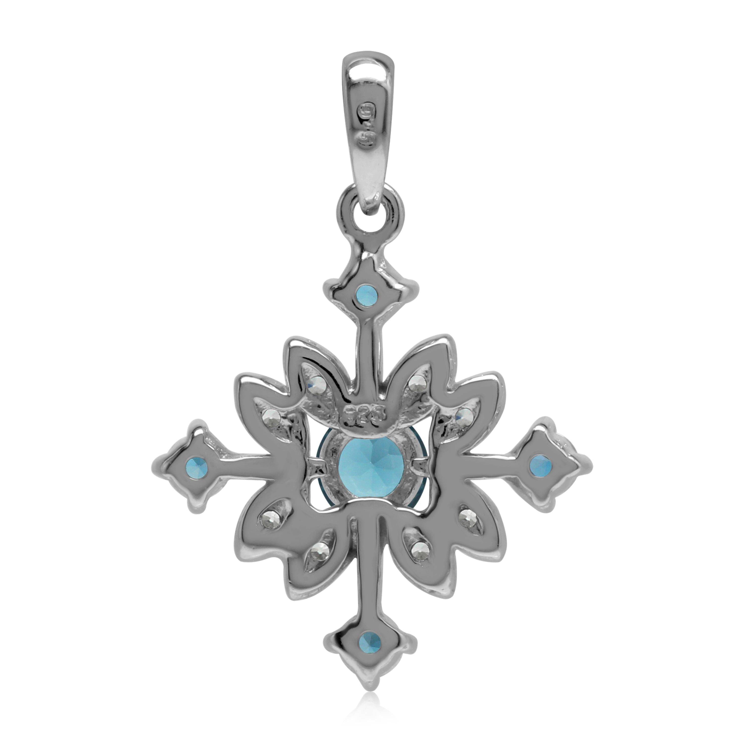 Genuine London Blue Topaz 925 Sterling Silver Snowflake Pendant - Silvershake-store