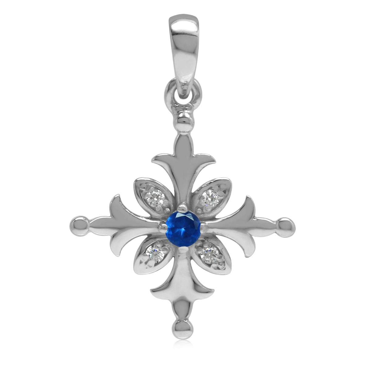 Synthetic Blue Sapphire 925 Sterling Silver Snowflake Pendant - Silvershake-store