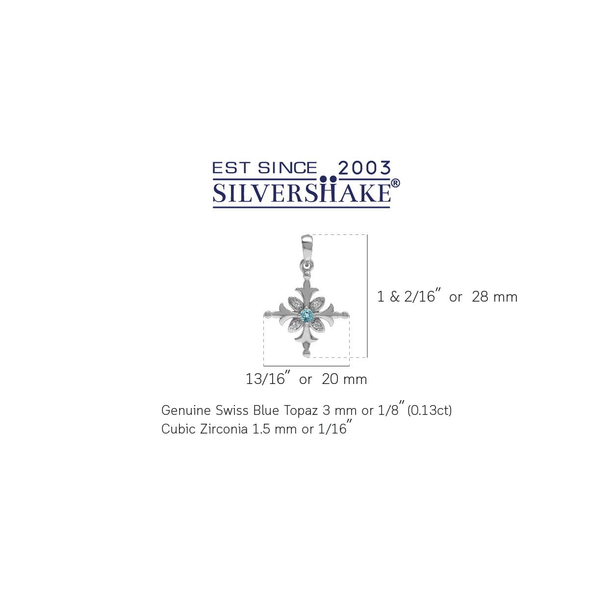 Silvershake Genuine Swiss Blue Topaz 925 Sterling Silver Snowflake Pendant - Silvershake-store