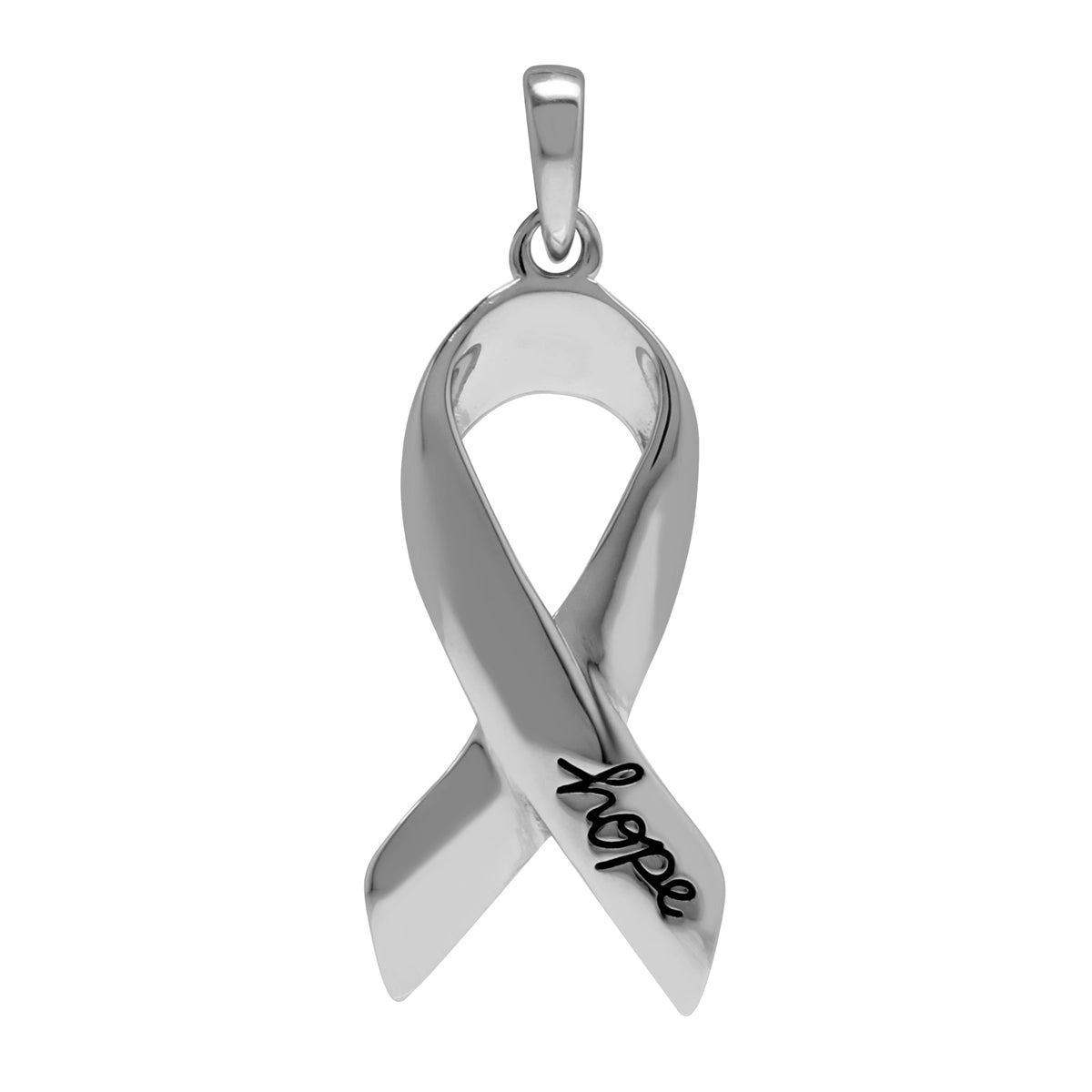 925 Sterling Silver Hope & Cancer Awareness Ribbon Pendant Charm - Silvershake-store