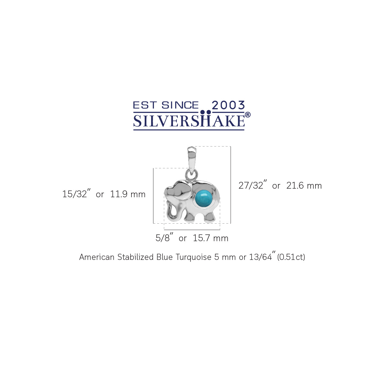 Silvershake Genuine Blue Arizona American Turquoise Stone 925 Sterling Silver Elephant Pendant Jewelry for Women - Silvershake-store