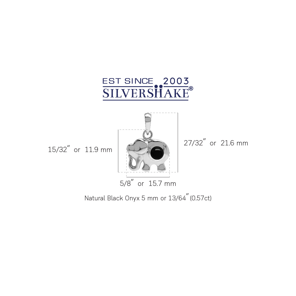 Silvershake Natural Black Onyx Stone 925 Sterling Silver Elephant Pendant - Silvershake-store