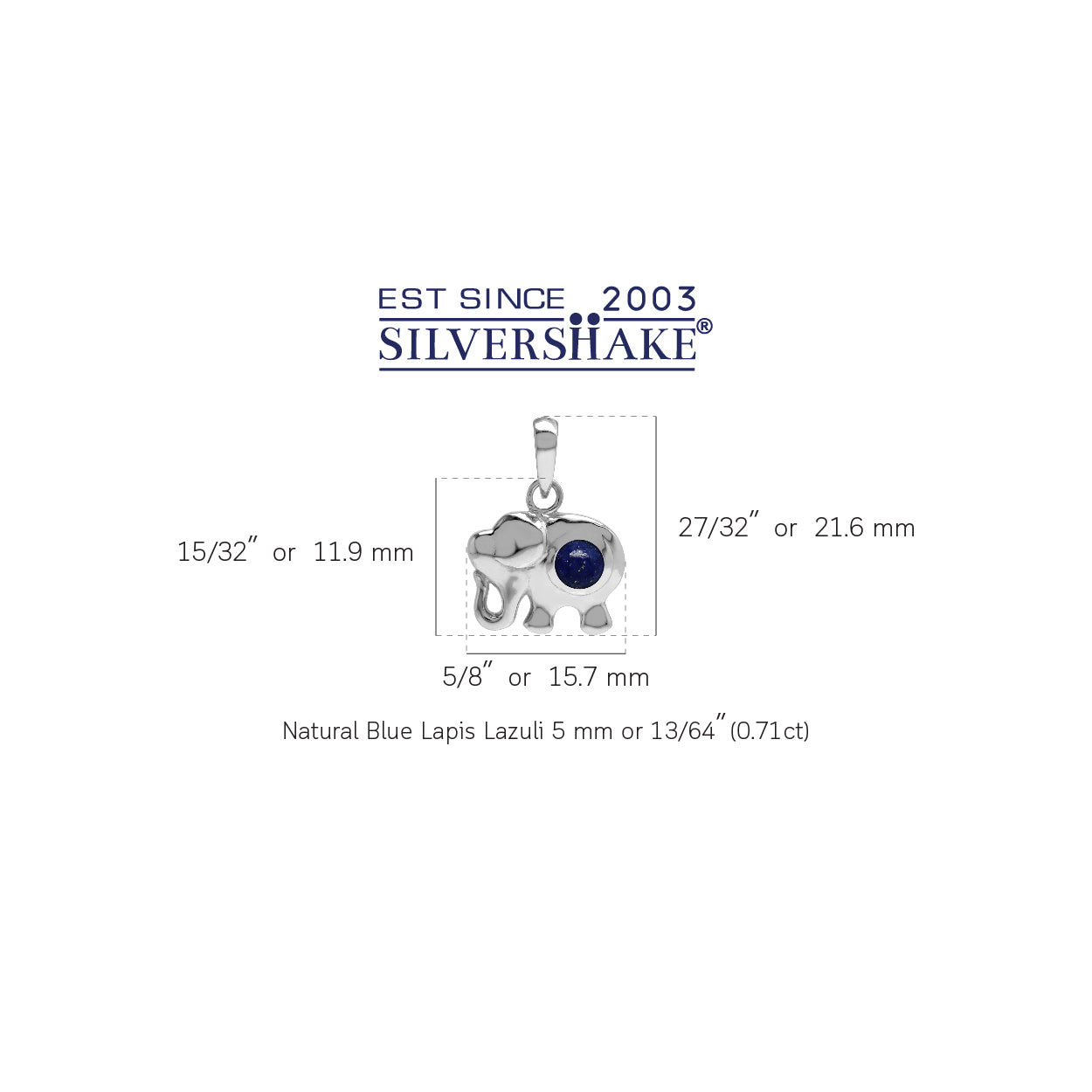 Silvershake Natural Blue Lapis Lazuli Stone 925 Sterling Silver Elephant Pendant - Silvershake-store