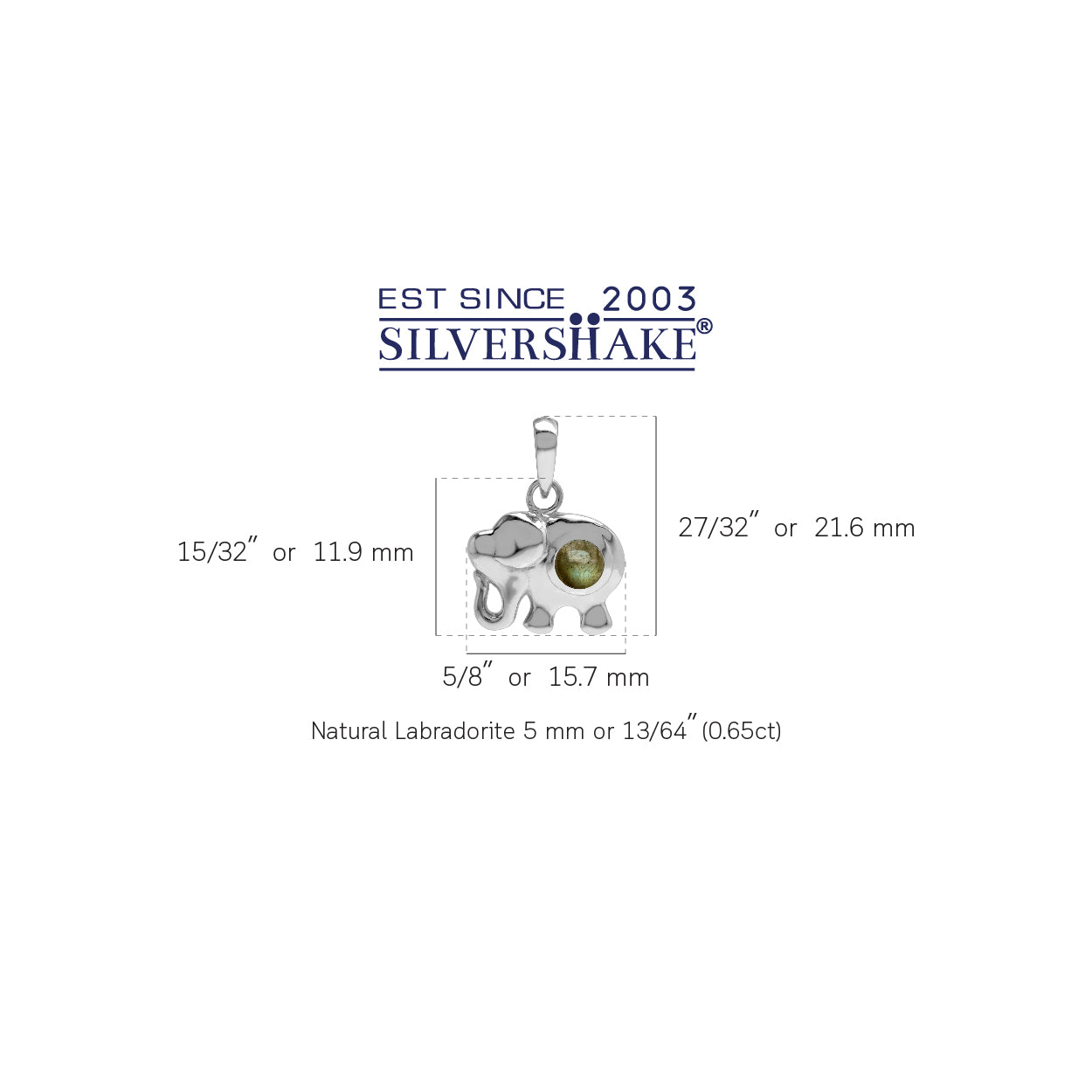 Silvershake Natural Labradorite Stone 925 Sterling Silver Elephant Pendant - Silvershake-store