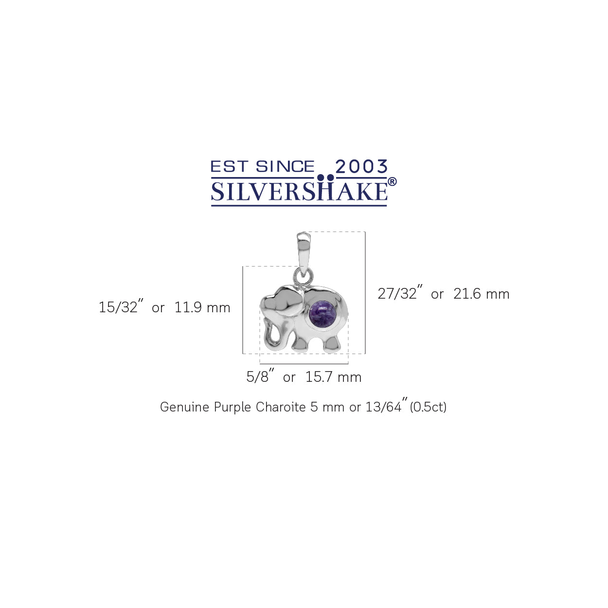 Silvershake Genuine Purple Charoite Stone 925 Sterling Silver Elephant Pendant - Silvershake-store