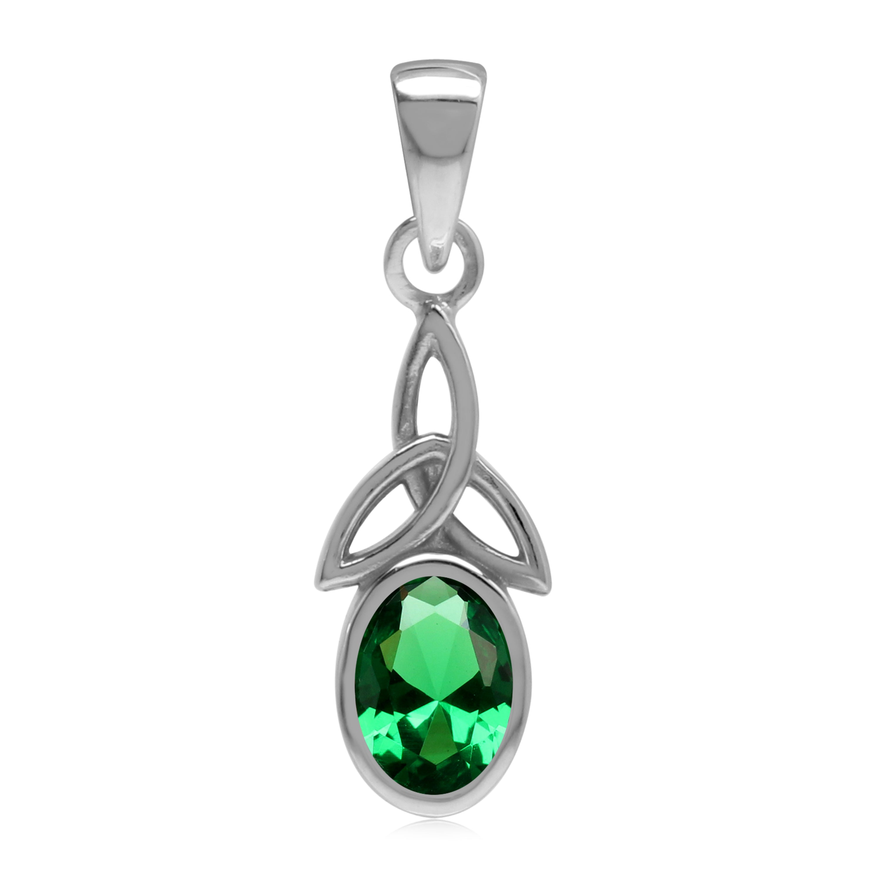 Nano Green Emerald 925 Sterling Silver Triquetra Celtic Knot Pendant - Silvershake-store