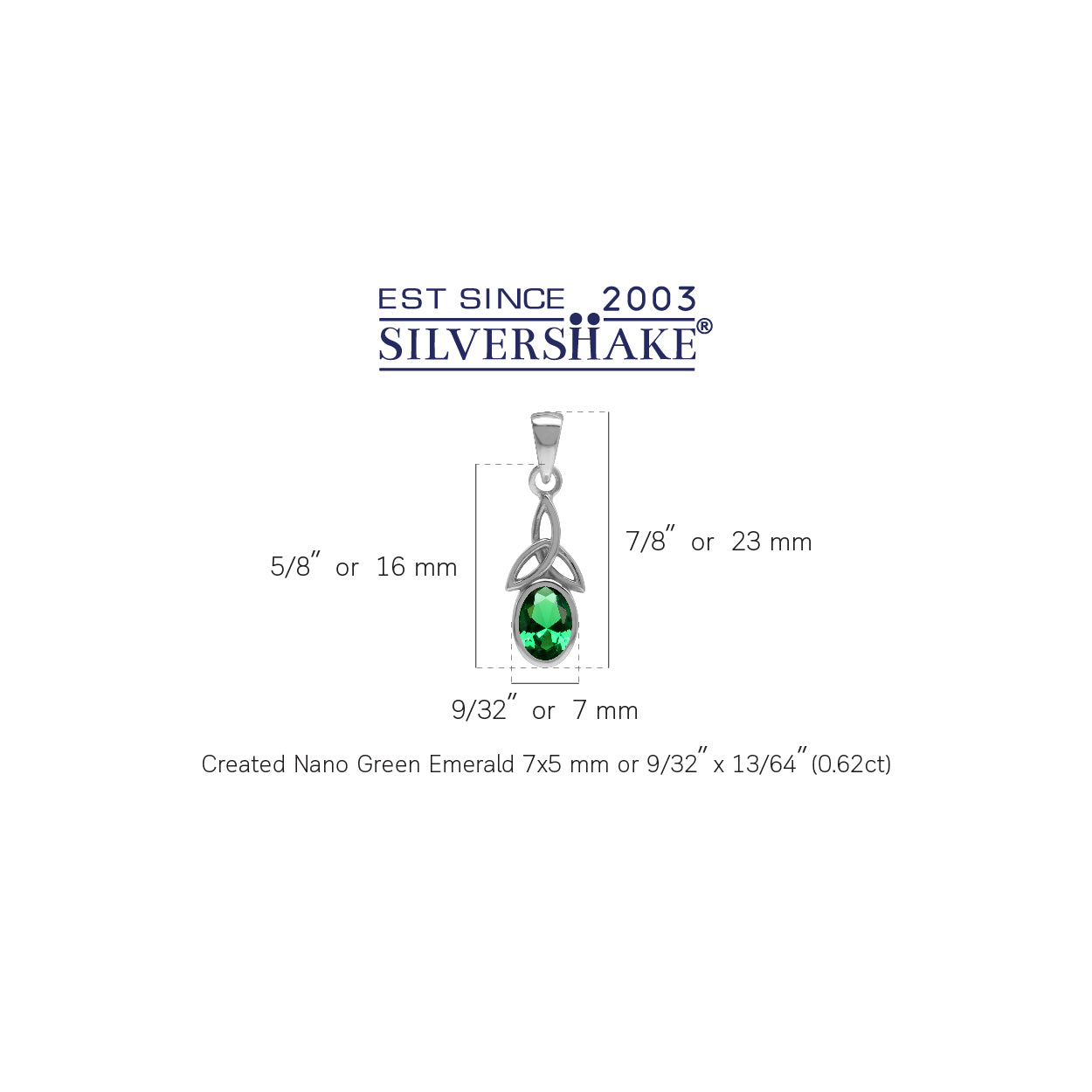 Nano Green Emerald 925 Sterling Silver Triquetra Celtic Knot Pendant - Silvershake-store