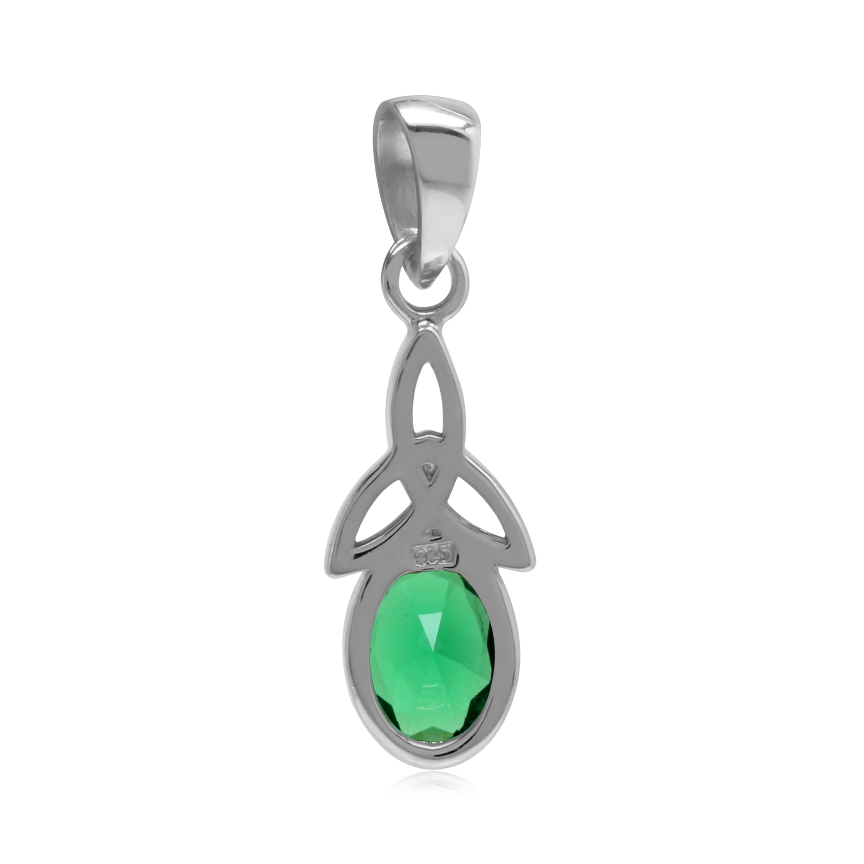 Nano Green Emerald 925 Sterling Silver Triquetra Celtic Knot Pendant - Silvershake-store