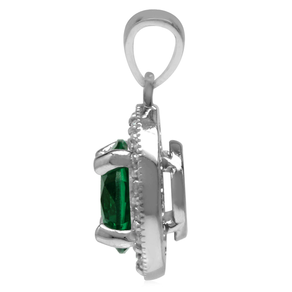 Silvershake Round 7 mm Nano Green Emerald 925 Sterling Silver Halo Pendant - Silvershake-store