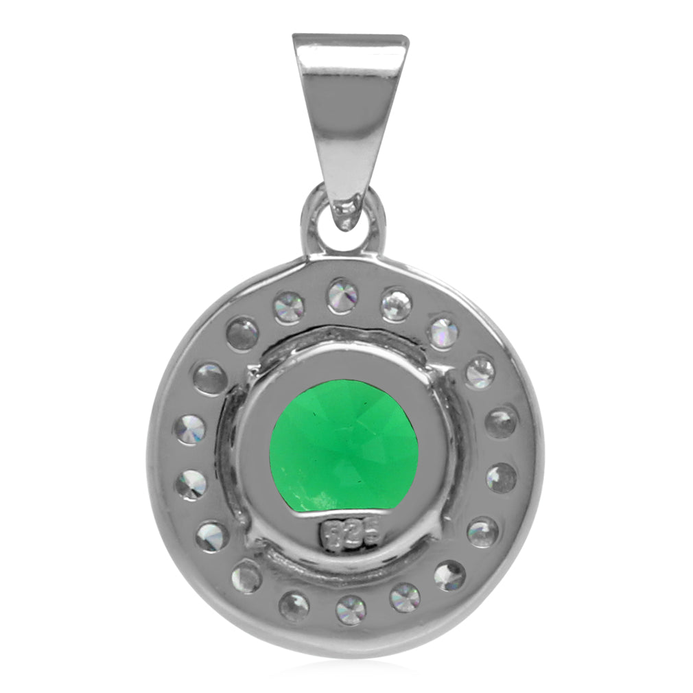Silvershake Round 7 mm Nano Green Emerald 925 Sterling Silver Halo Pendant - Silvershake-store