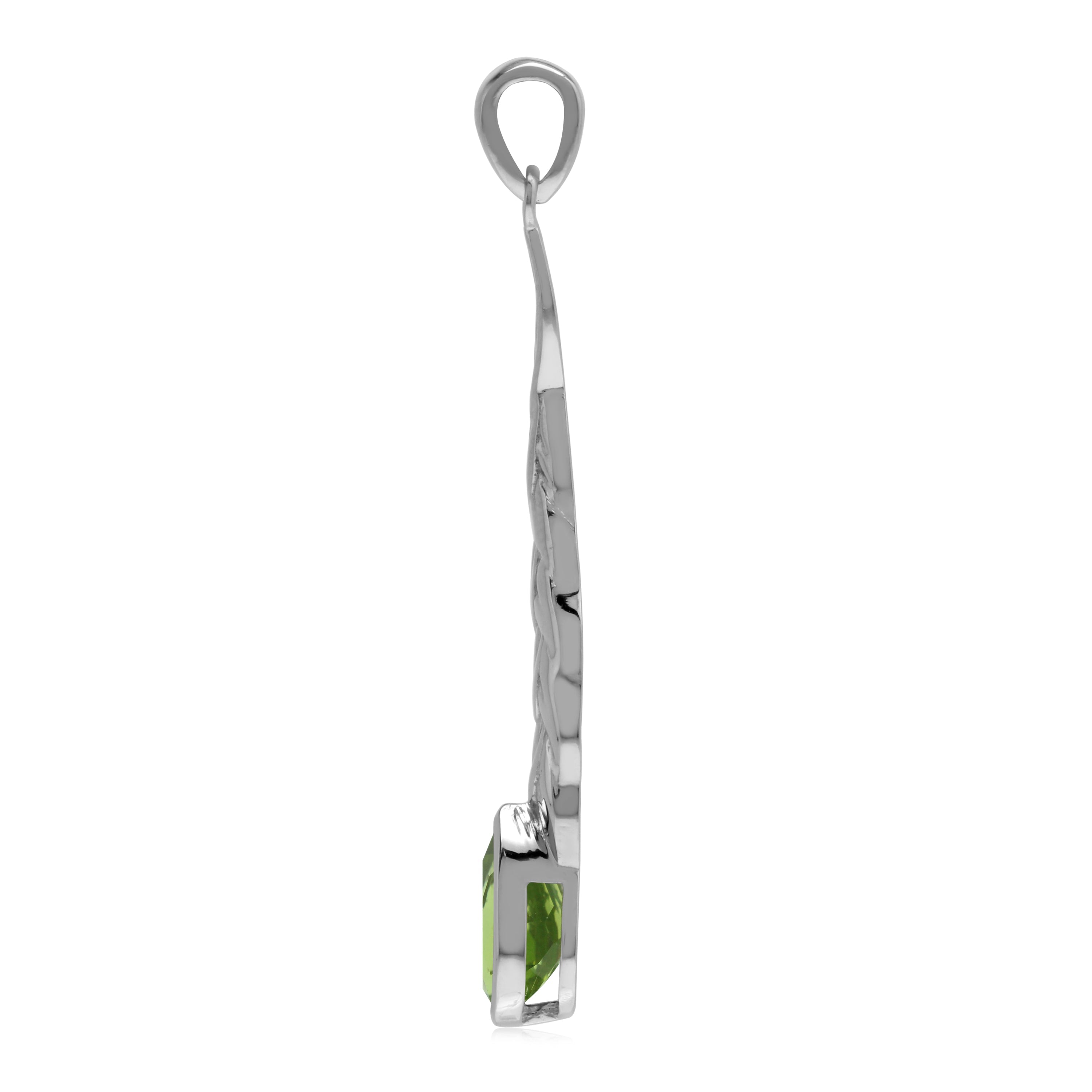 Silvershake Natural 10x7 mm Green Peridot Stone 925 Sterling Silver Long Leaf Stick Drop Pendant - Silvershake-store